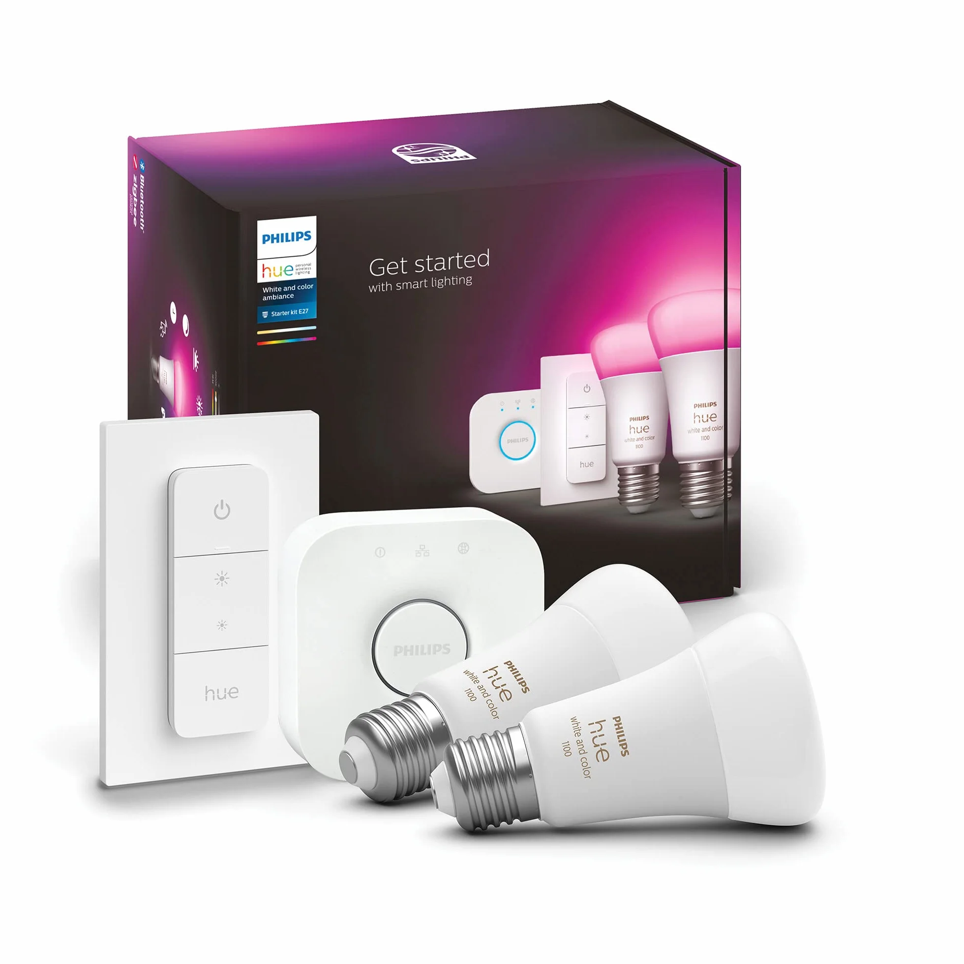 Philips Hue Startkit 2xE27 Bridge Dimmer Blanc Color Ambiance