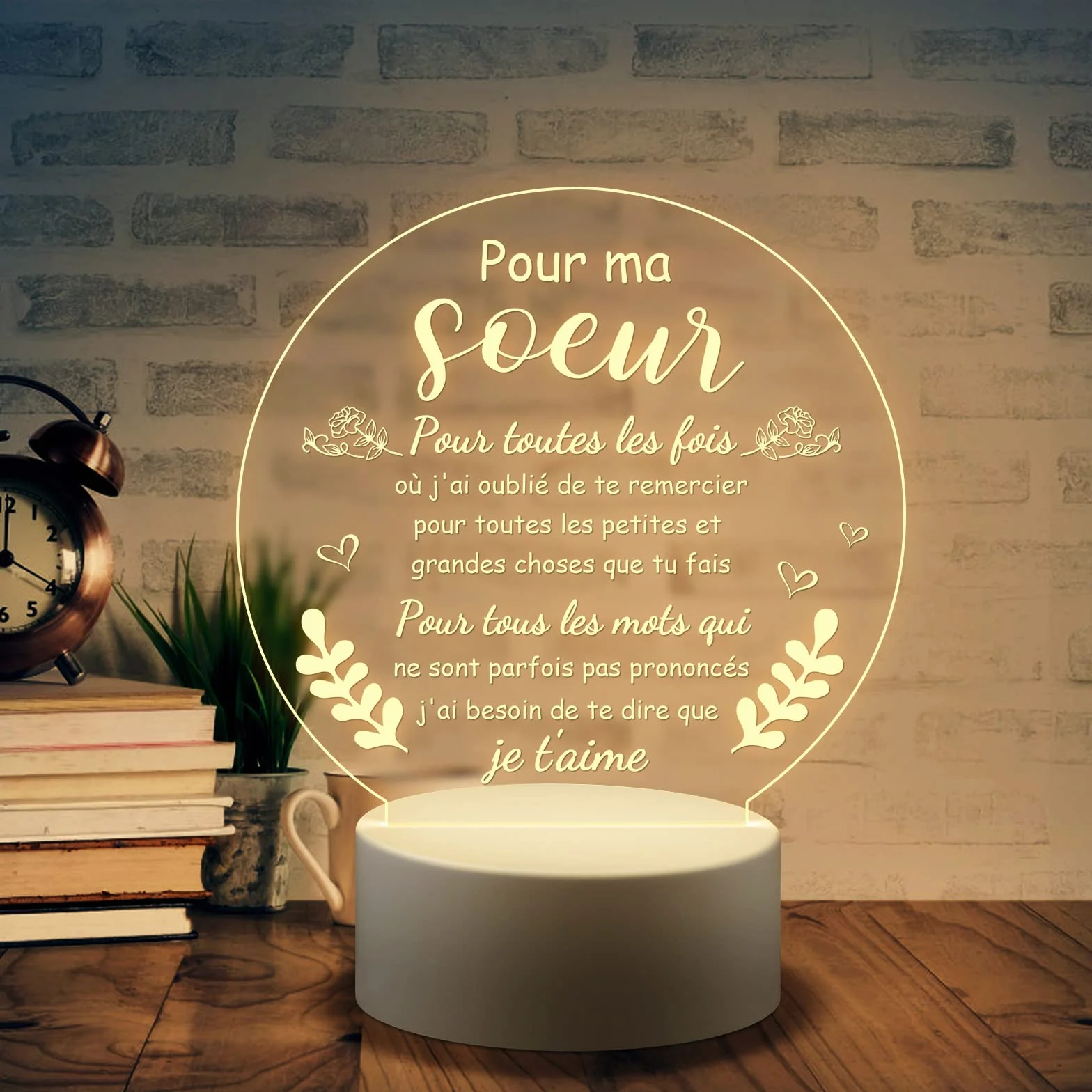 Welsky Veilleuse LED Cadeau pour Soeur Anniversaire Mariage Noel Fete des Meres Acrylique Decoration