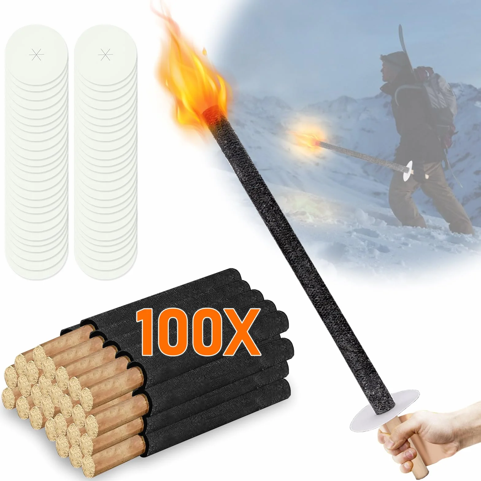Gimisgu Lot de 100 Torches de Jardin en Cire Naturelle - Temps de Combustion 45 min - Poignée Longue