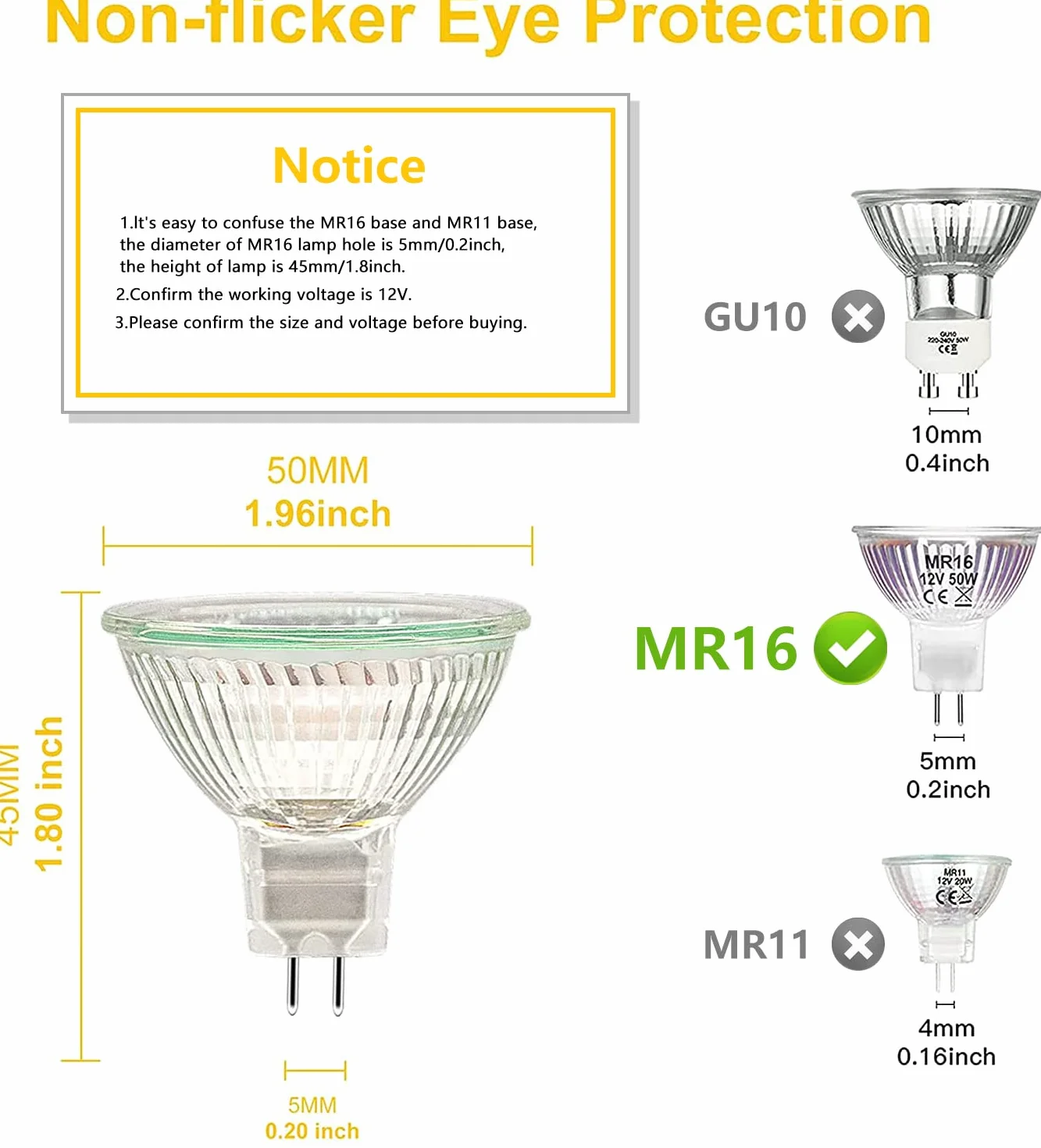 Ampoules Halogènes MR16 12V 35W GU5.3 Dimmable Blanc Chaud 2700K Pack de 6