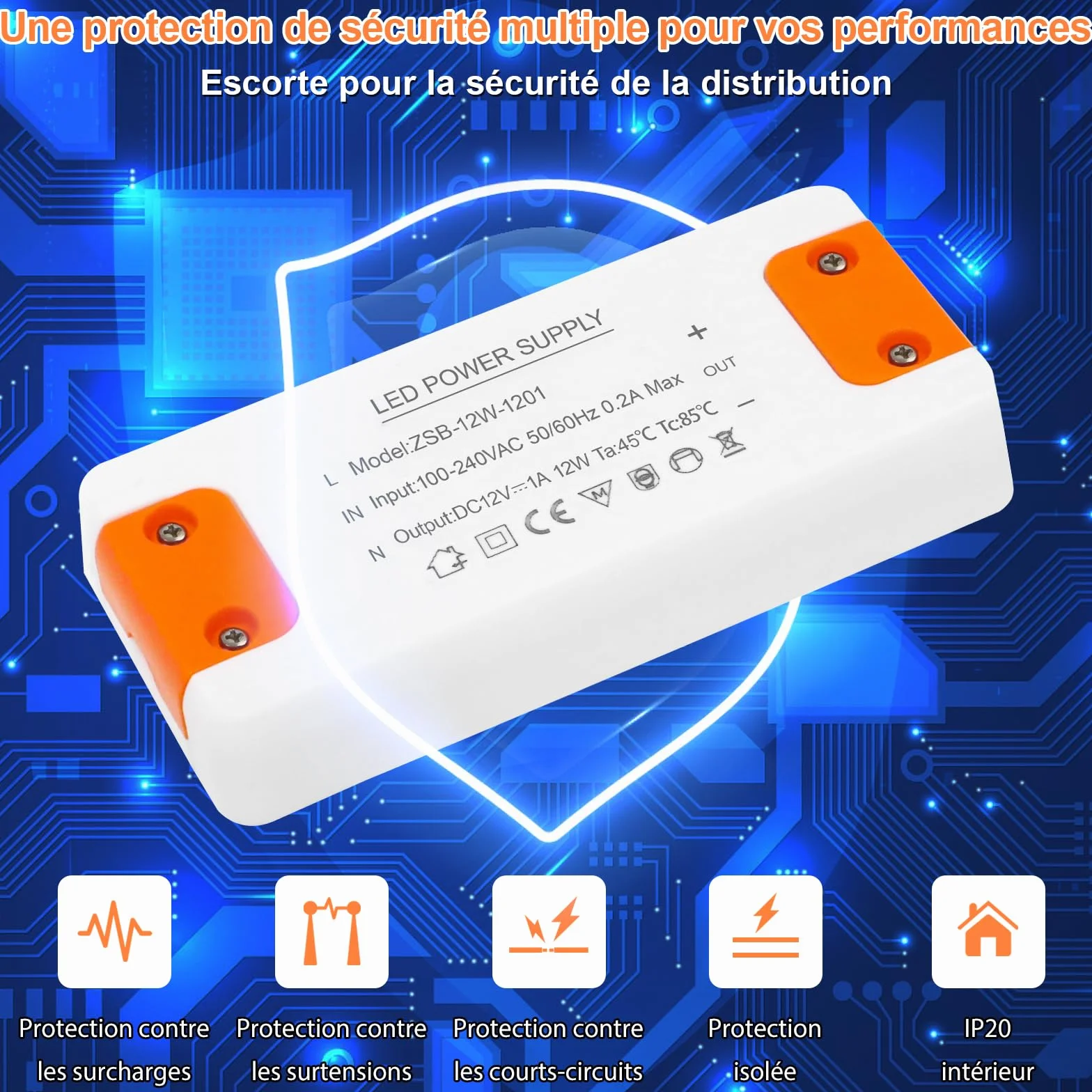 Transformateur 220V 12V LED 12W, Convertisseur AC DC pour G4 GU5.3 MR11 MR16