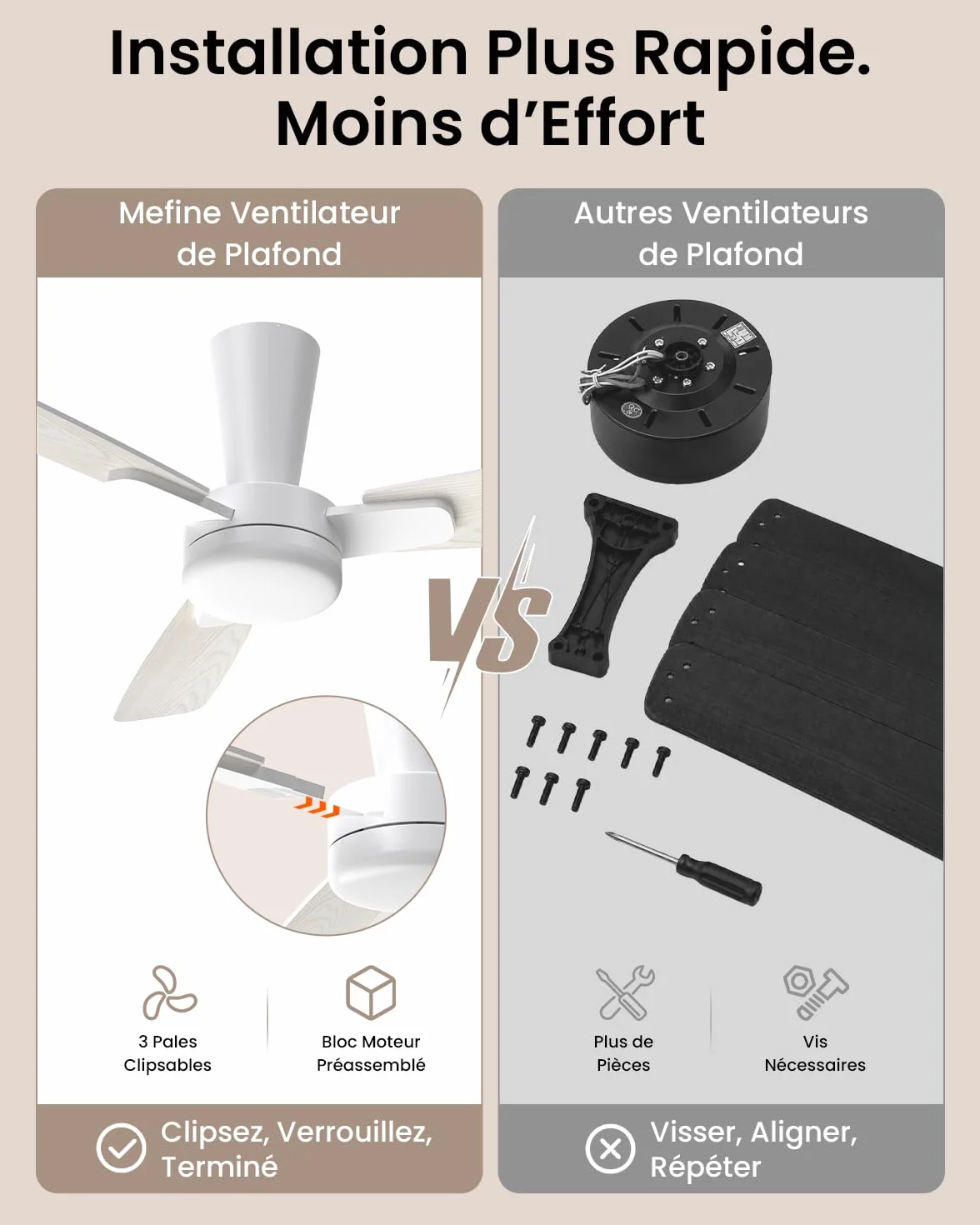 Ventilateur Plafond 106cm avec Lumière Silencieux, Télécommande, LED Dimmable, 6 Vitesses, Moteur DC Réversible