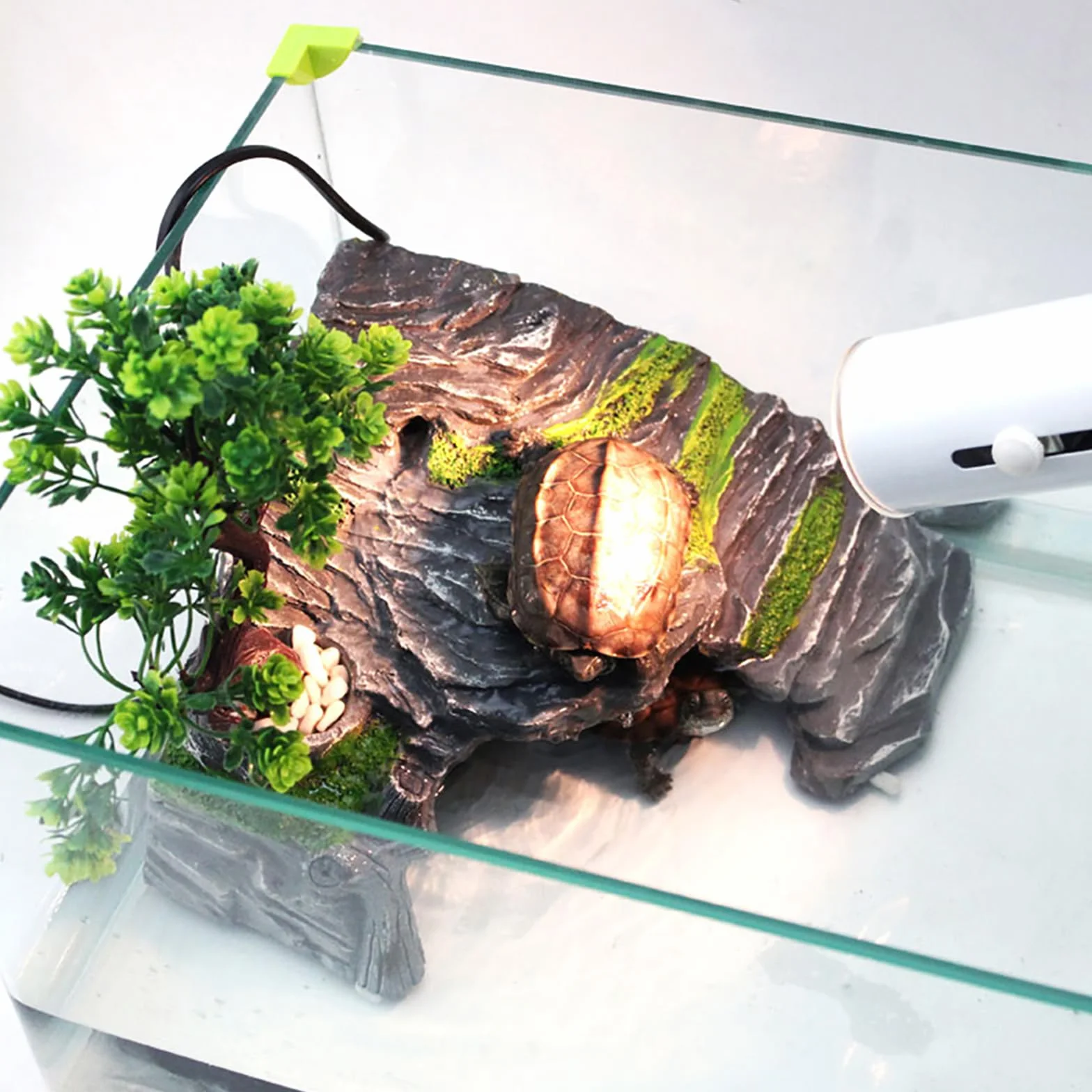 Omem Abri pour Reptiles Terrarium Cachette Rampe pour Tortue Plateforme Décoration d'habitat Humidificateur en résine (M)