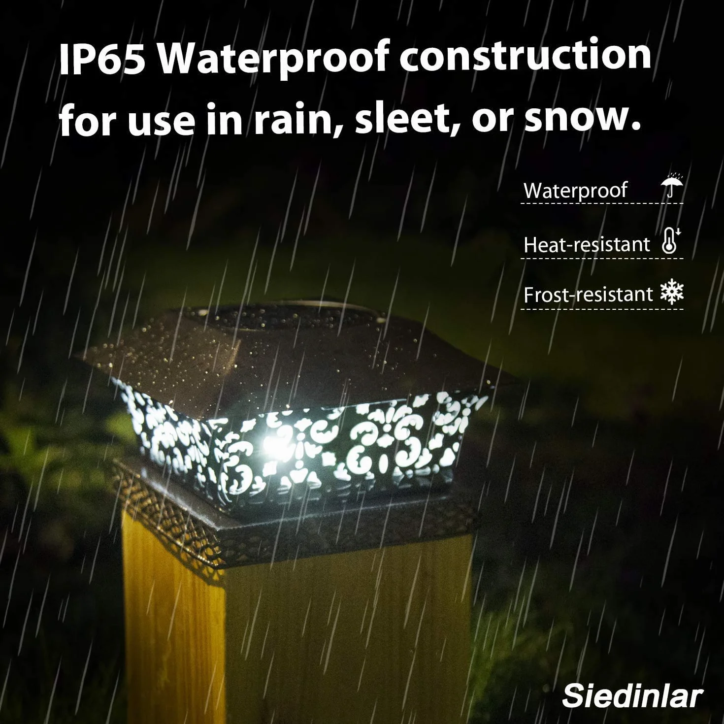 Lampe Solaire Exterieur Jardin Lumières LED Blanc Froid Etanche pour Poteau en Bois Lot de 2
