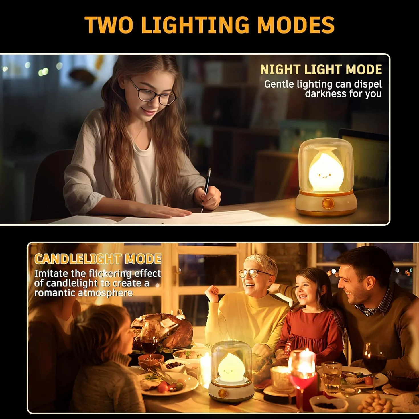 VoMii Lampe de Chevet LED Dimmable avec Mode Chaud et Bougie, USB Rechargeable avec Minuteur