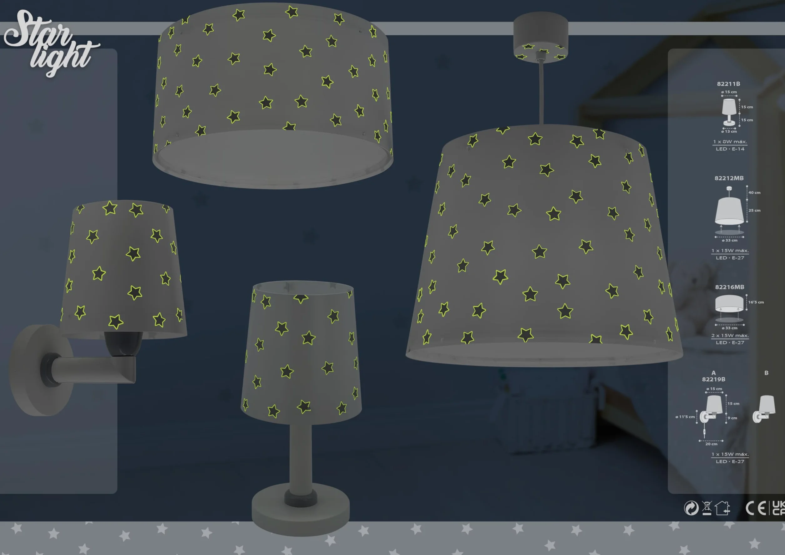 Dalber Estrellas Blanco Lampe murale enfant Motif nuages Star Light E27