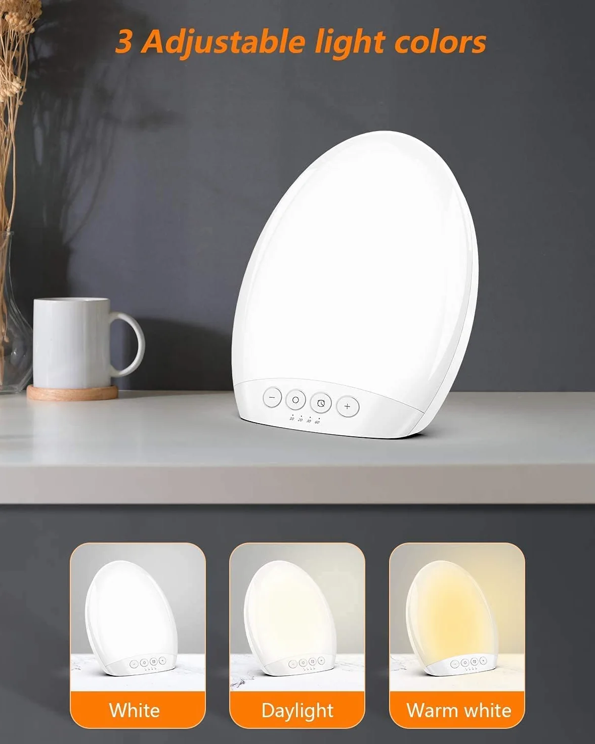 Lampe de Luminothérapie 10000 Lux LED sans UV avec Luminosité et Température Réglables, Fonction Mémoire, 4 Minuteries