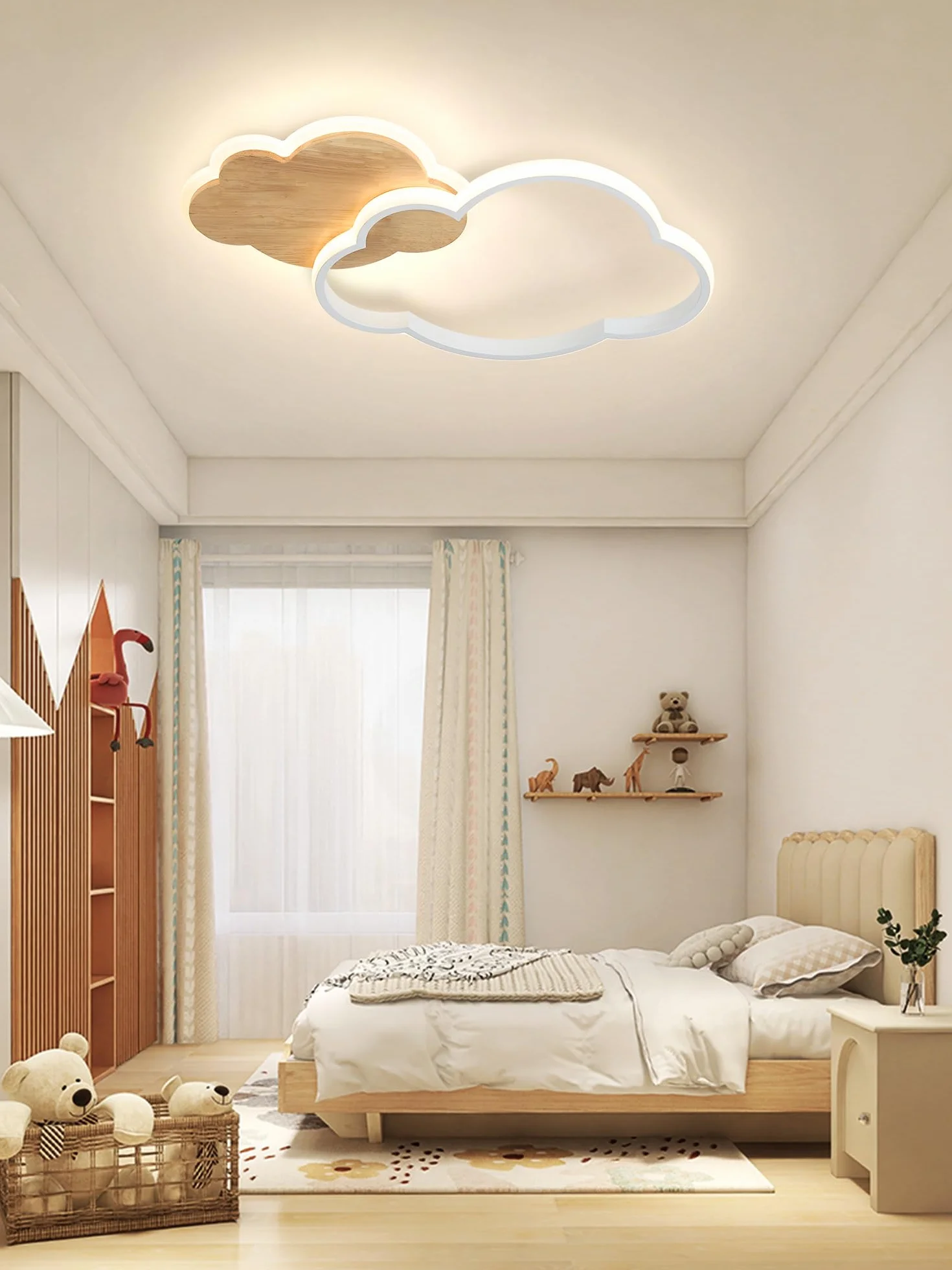 Plafonnier LED nuage 40CM 22W Dimmable avec Télécommande 3000K-6000K pour Chambre Enfant