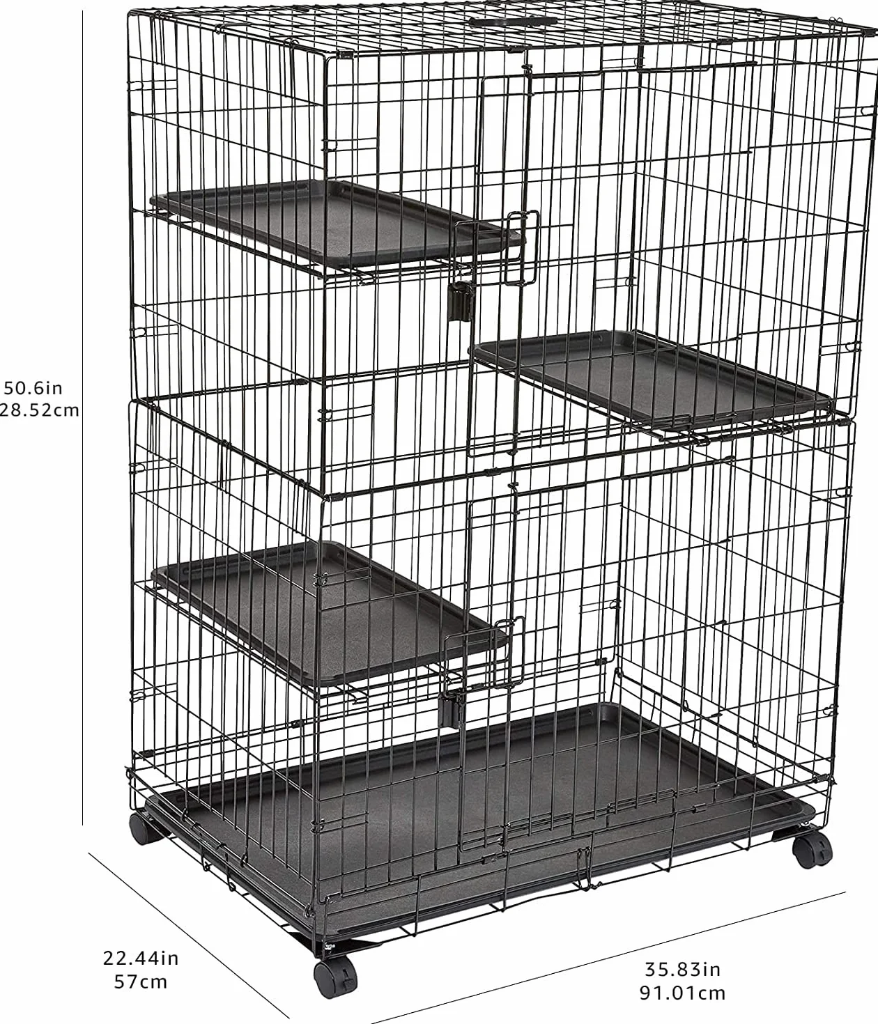 Amazon Basics Durable Cage de jeu pour chat 3 niveaux Grand modèle Noir 91 x 57 x 129 cm