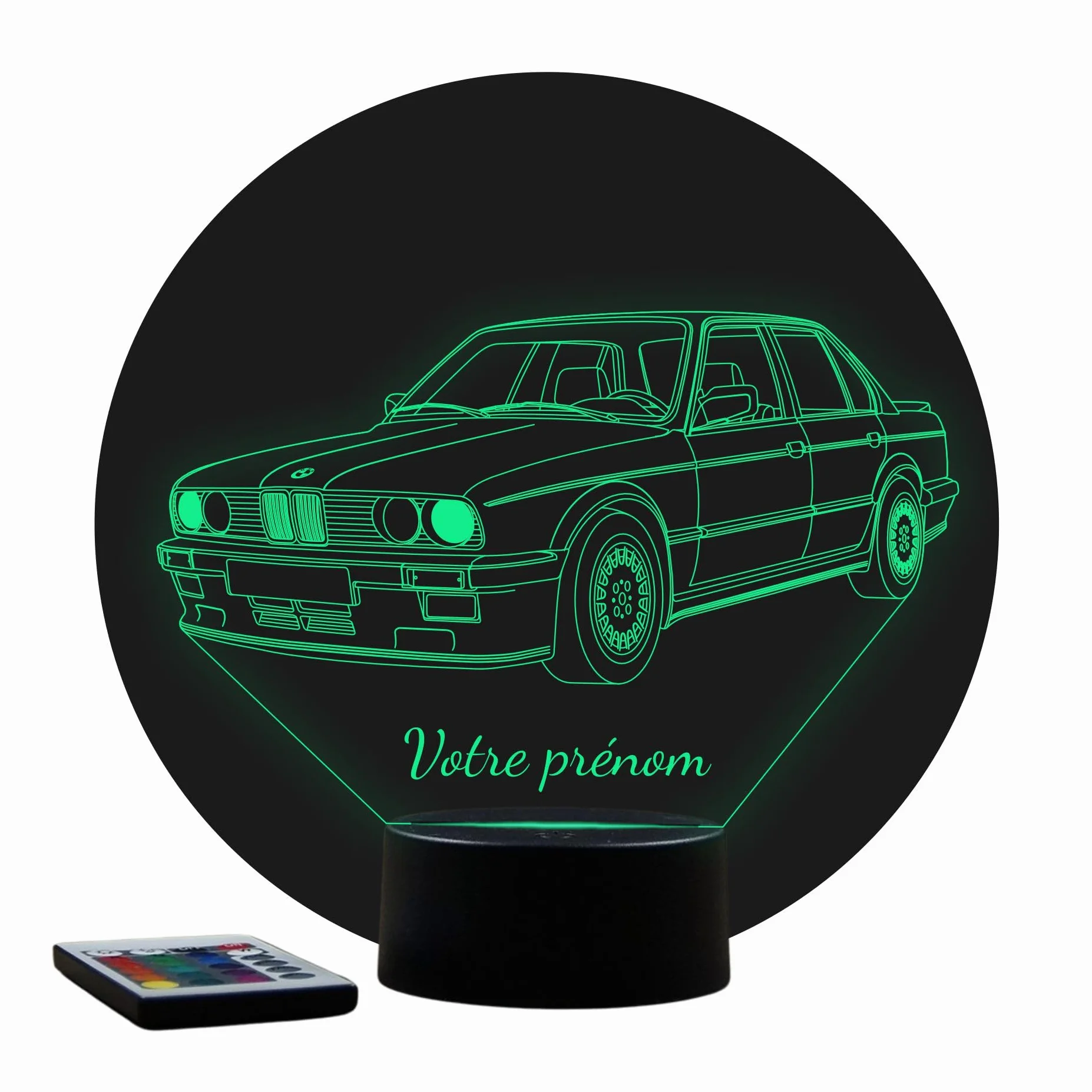 Lampe 3D BMW E30 Personnalisée Veilleuse LED 16 Couleurs Télécommande Gravure Laser Haute Précision Fabriqué en France