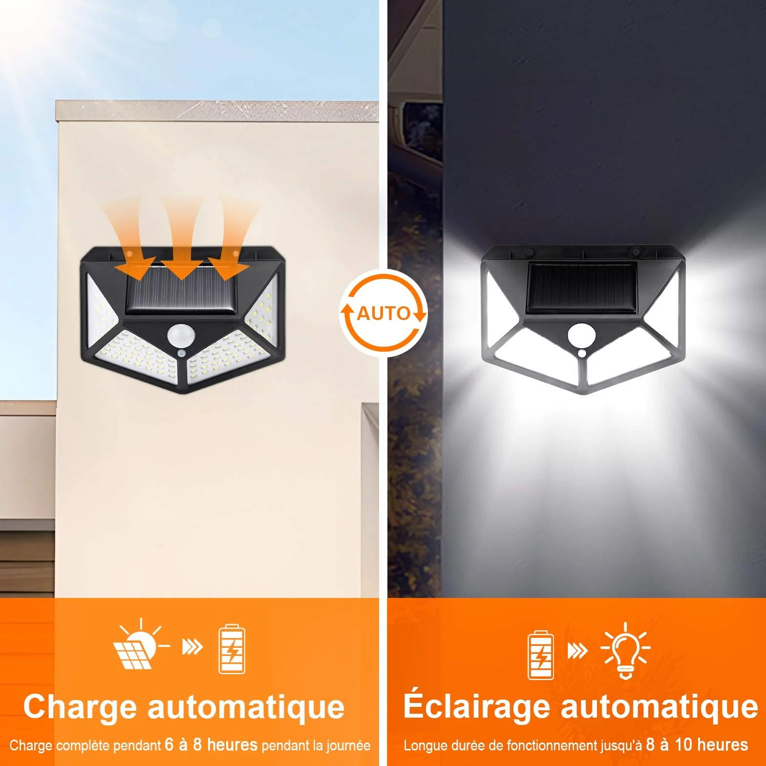Lampe Solaire Extérieur LED 100 LEDs Détecteur de Mouvement IP65 270° 800mAh GDK203-2 Lot de 2