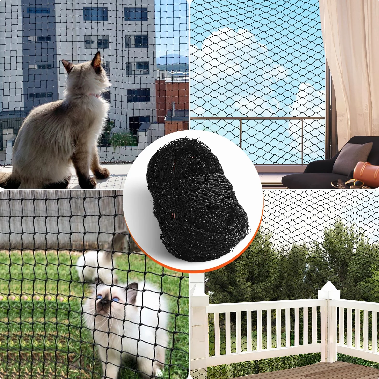 CENOVE Filet de Protection Renforcé Chat 3x4M Balcon Sécurité Anti-Chute avec Crochets