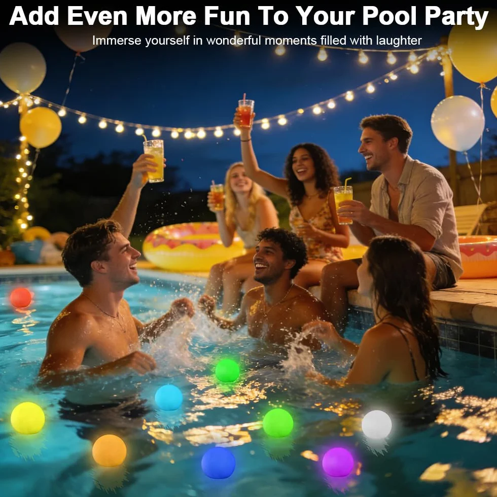 Boule Lumineuse Piscine LED 16 Couleurs RGB avec Télécommande Étanche Flottante 4 Pièces