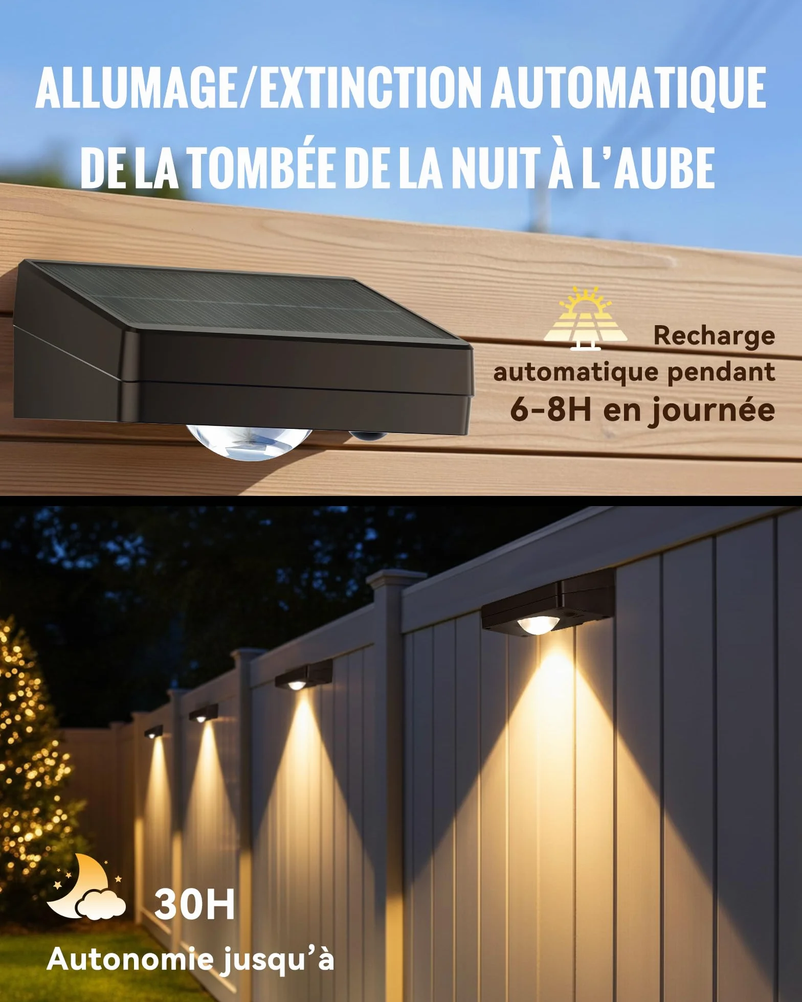 Applique Solaire Exterieur 6PCS, Lampe Solaire Spot Murale Extérieur, 3 Températures de Couleur, IP65 Étanche