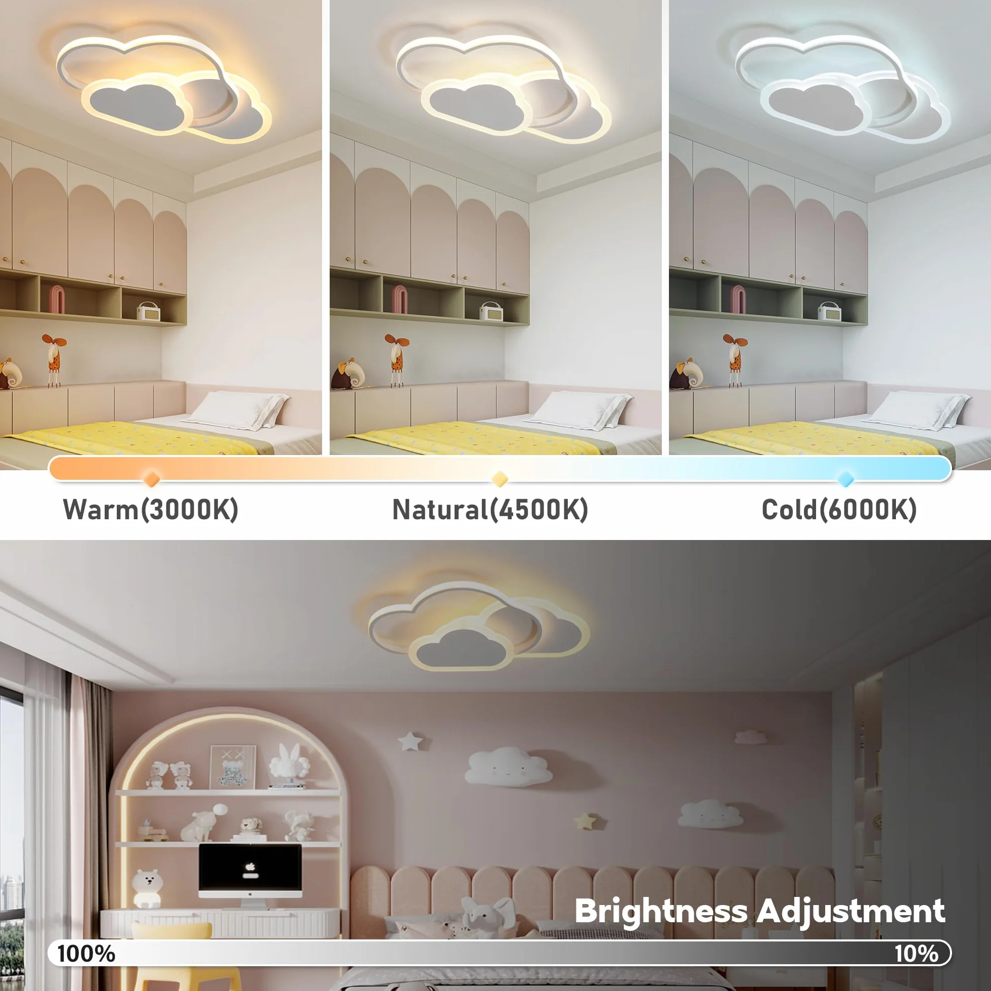 Plafonnier LED Enfant Forme Nuage 42cm 32W 2700lm Dimmable 3000K-6500K Télécommande Blanc Moderne