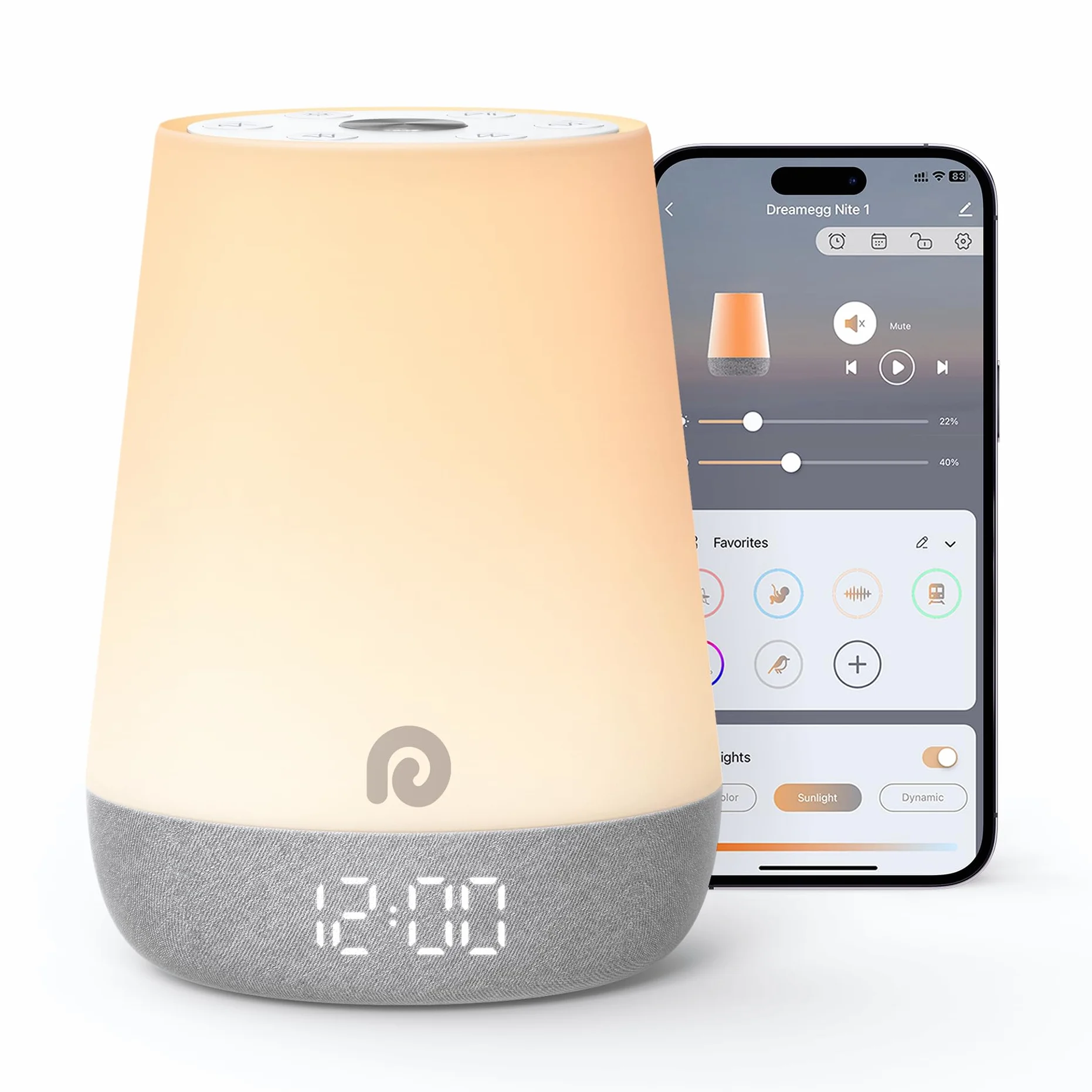 Dreamegg Machine à Bruit Blanc Bébé 34 Sons Apaisants Veilleuse Bébé Adulte White Noise Machine 3 Modes d'éclairage 8 Modes Favoris Contrôle via APP Nite 1