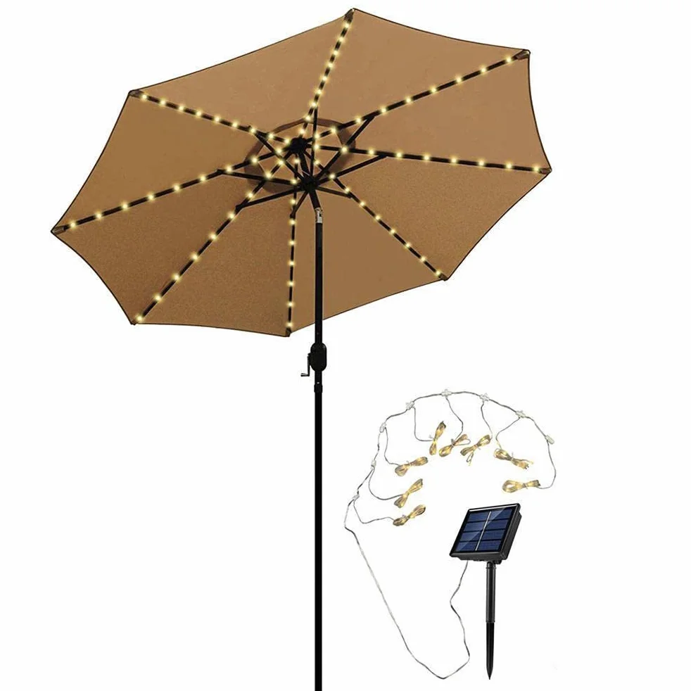 FTVOGUE Éclairage de Parasol Solaire 104 LED 8 Modes Guirlande Lumineuse pour Patio Extérieur (blanc chaud)