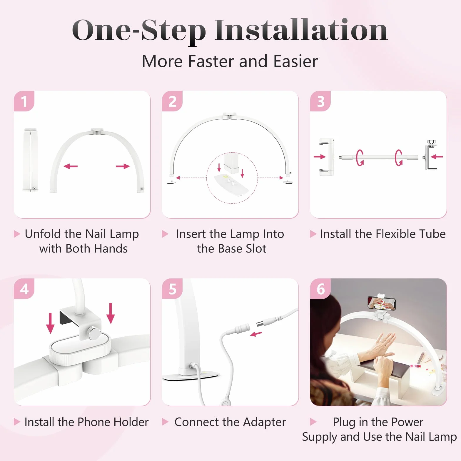 Lampe Demi-lune pour Ongles 23" 3 Modes de Couleur 10 Niveaux de Luminosité Réglables Blanc