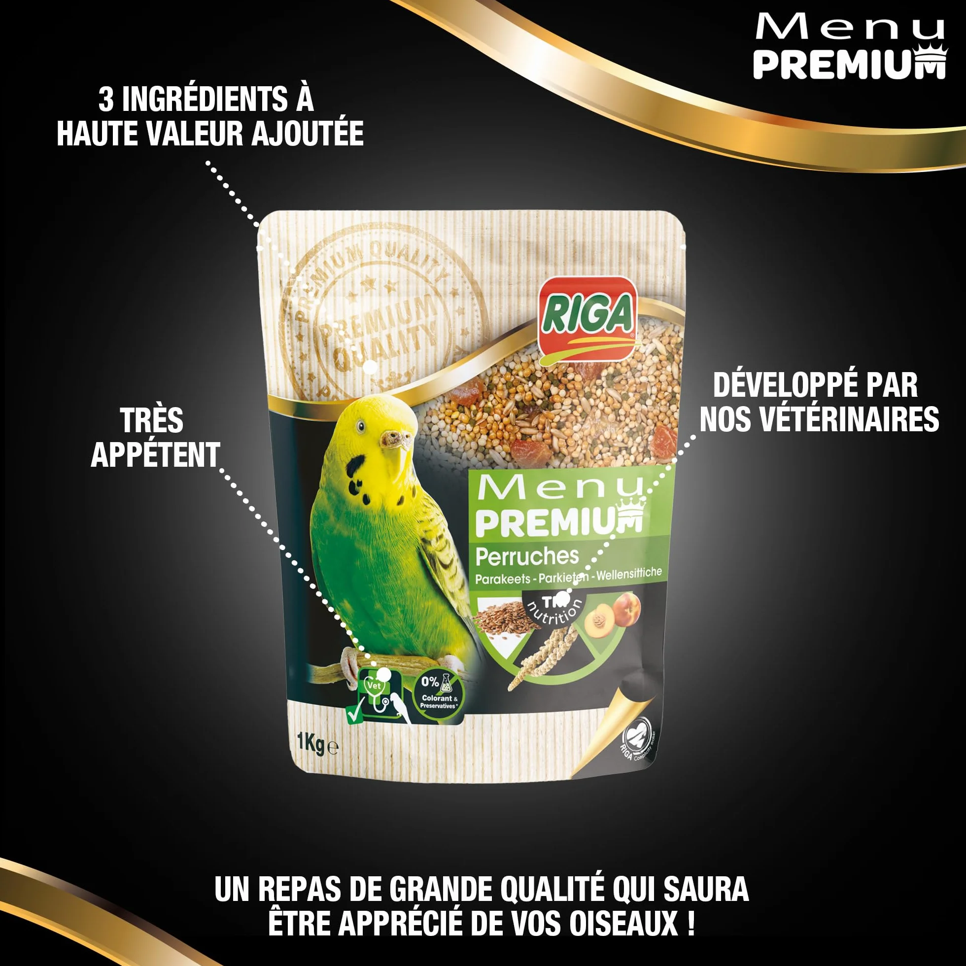 Menu Premium pour Perruches Mélange de Graines Céréales et Fruits 1 kg