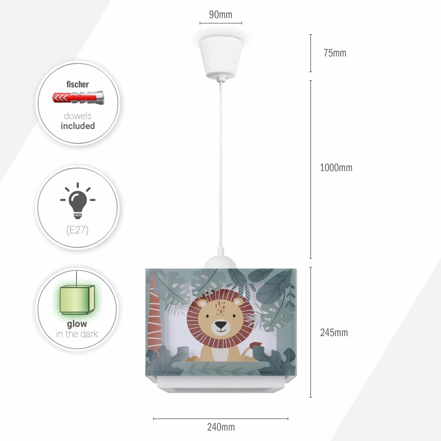 Paco Home Lampe à Suspension Enfant Plafonnier Abat-Jour Tissu Arc-En-Ciel E27 Vert