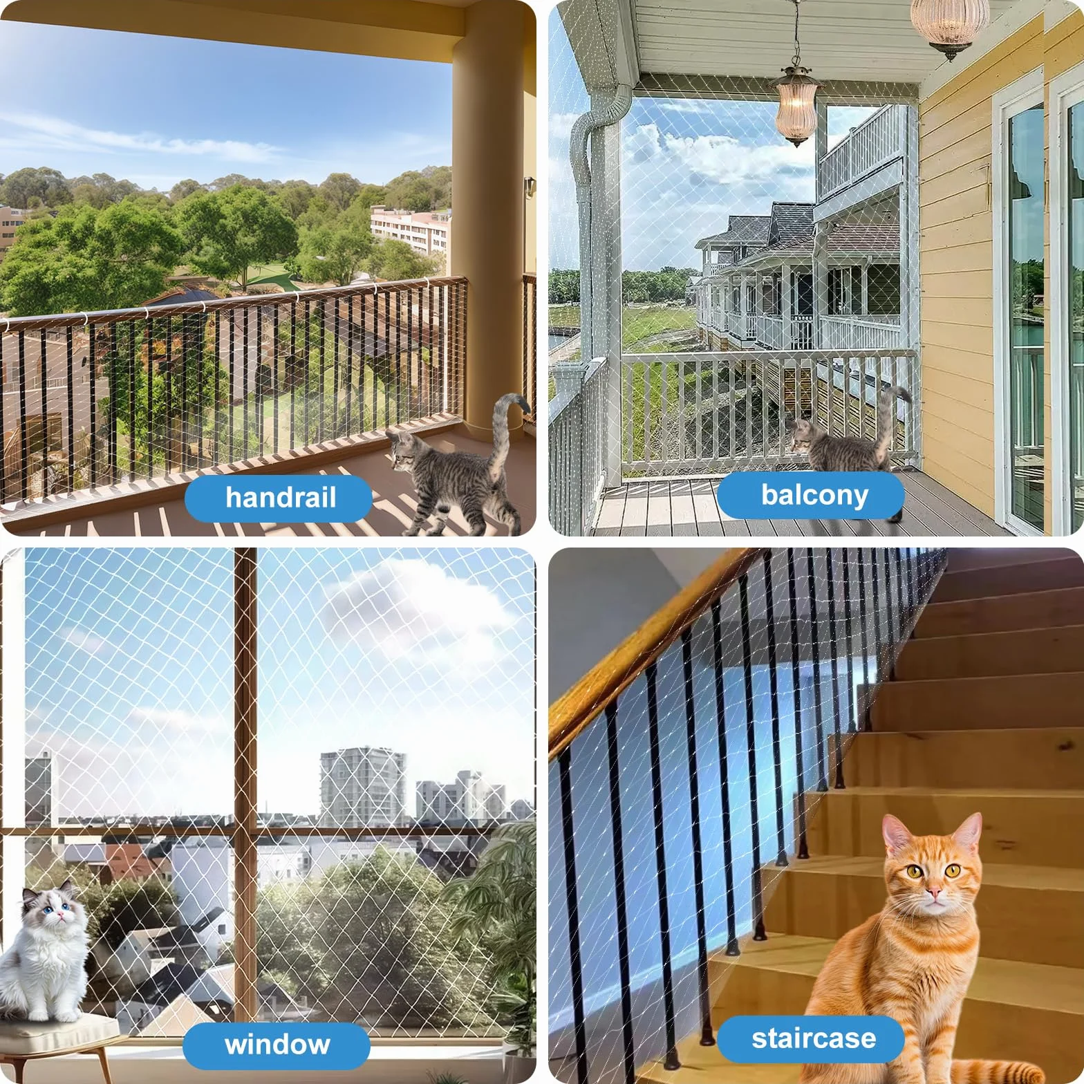 Filet de Protection Chat Transparent 3 x 8 m pour Balcon