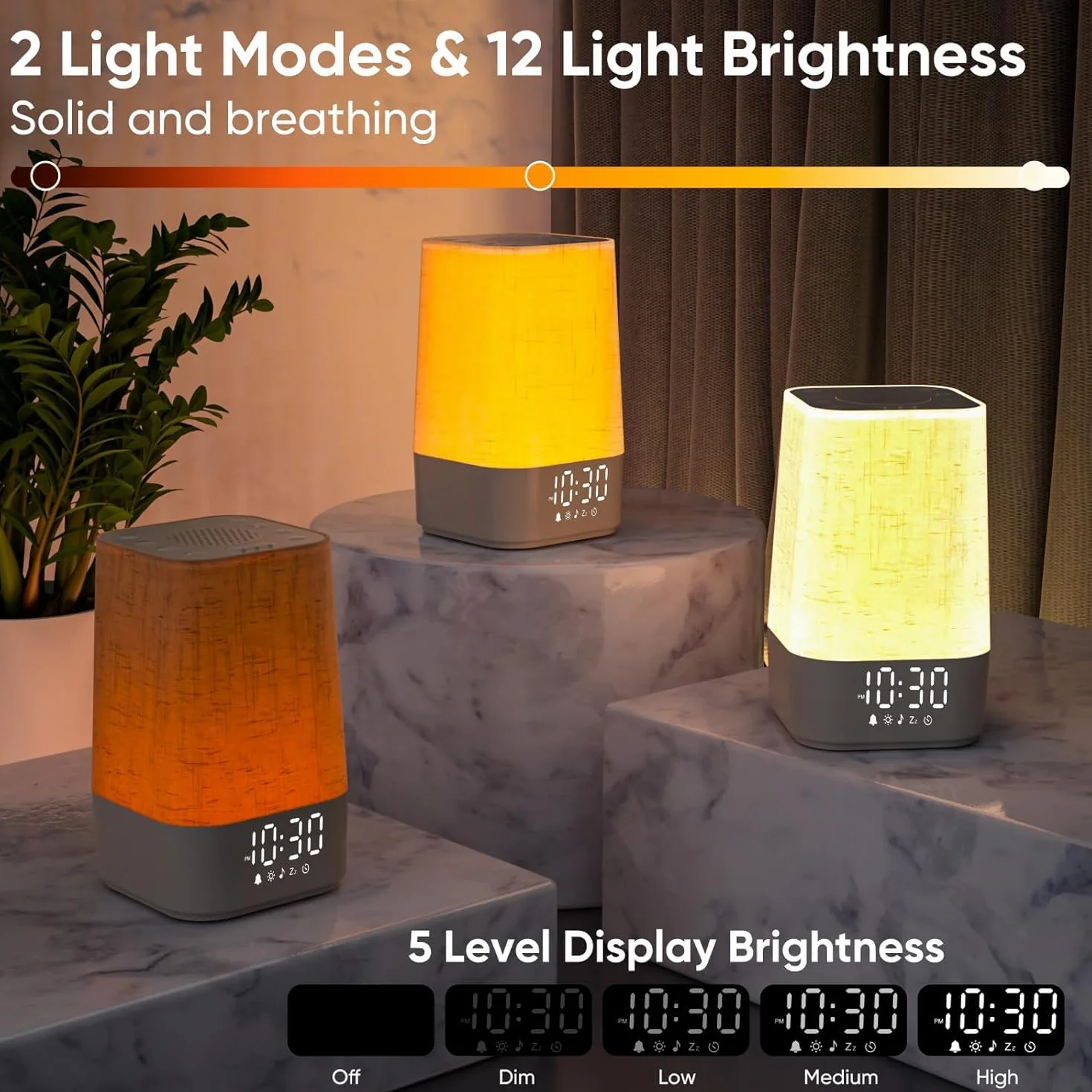 Réveil Lumineux Simulateur d'Aube avec 30 Sons, Lampe de Chevet à Intensité Variable, Charge, Snooze, Minuteur