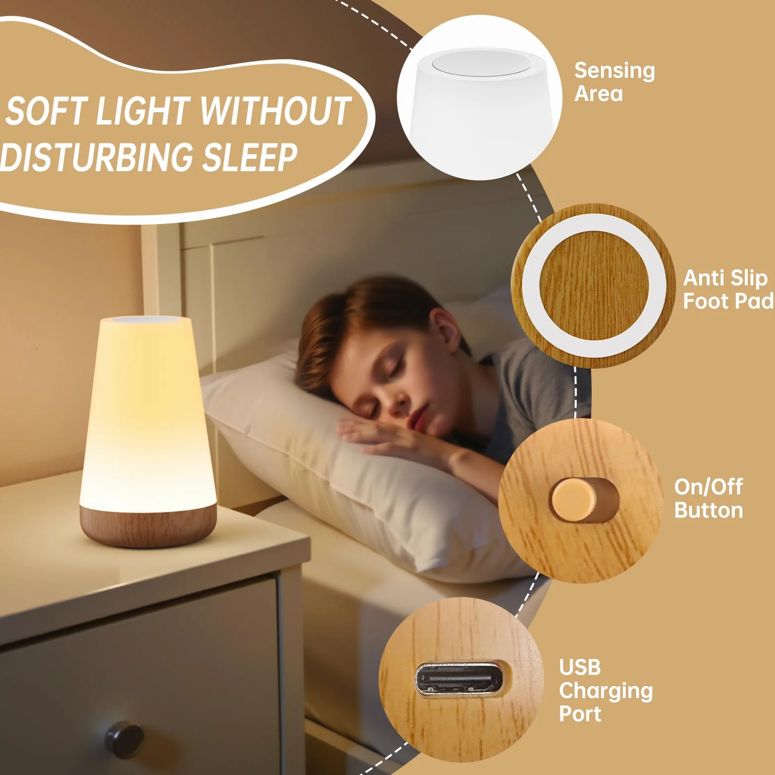 Lampe de Chevet LED Rechargeable 13 Couleurs 5 Niveaux Tactile Veilleuse Sans Fil Enfant