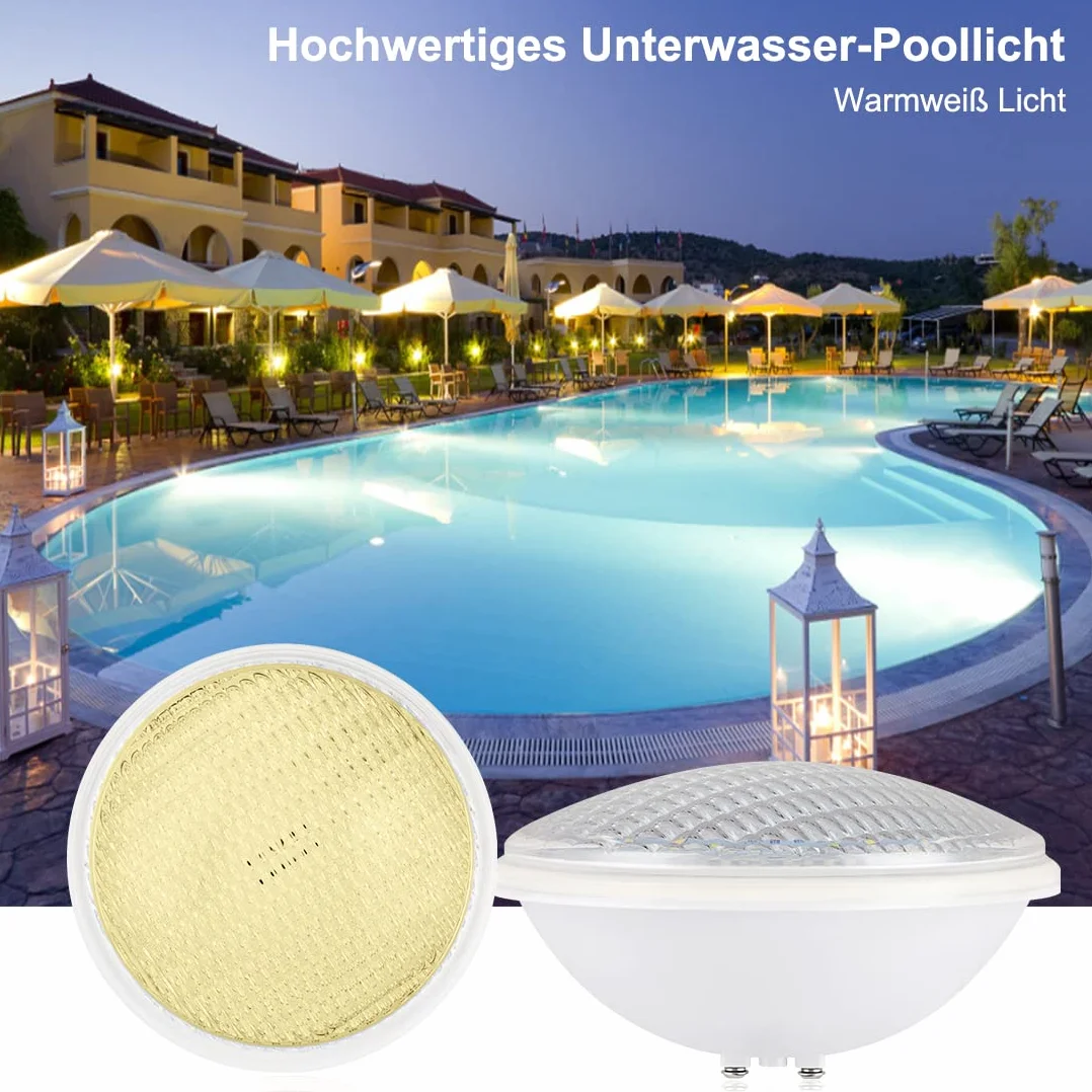 Projecteur de piscine LED PAR56 40W 12V AC/DC IP68 Éclairage submersible blanc chaud