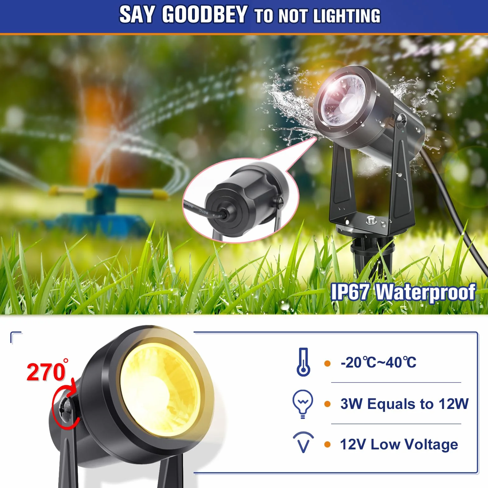 NIORSUN Spot LED Extérieur 3000K IP67 Blanc Chaud 29m 27V Lampe Jardin Paquet de 8