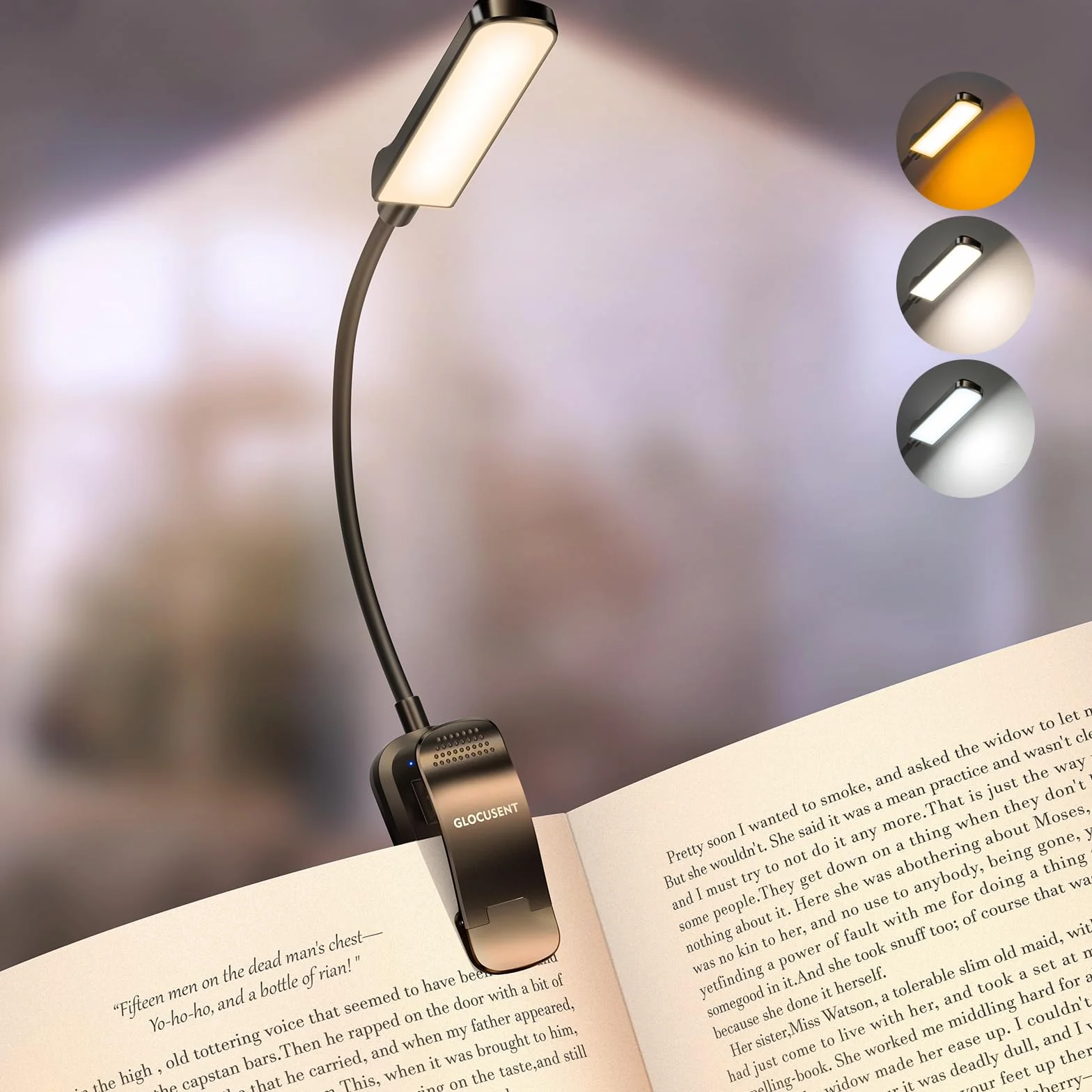 Glocusent Lampe de Lecture Rechargeable 120h Autonomie 3 Modes Couleur Gradation 3–60LM 360° Flexible Indicateur de Batterie