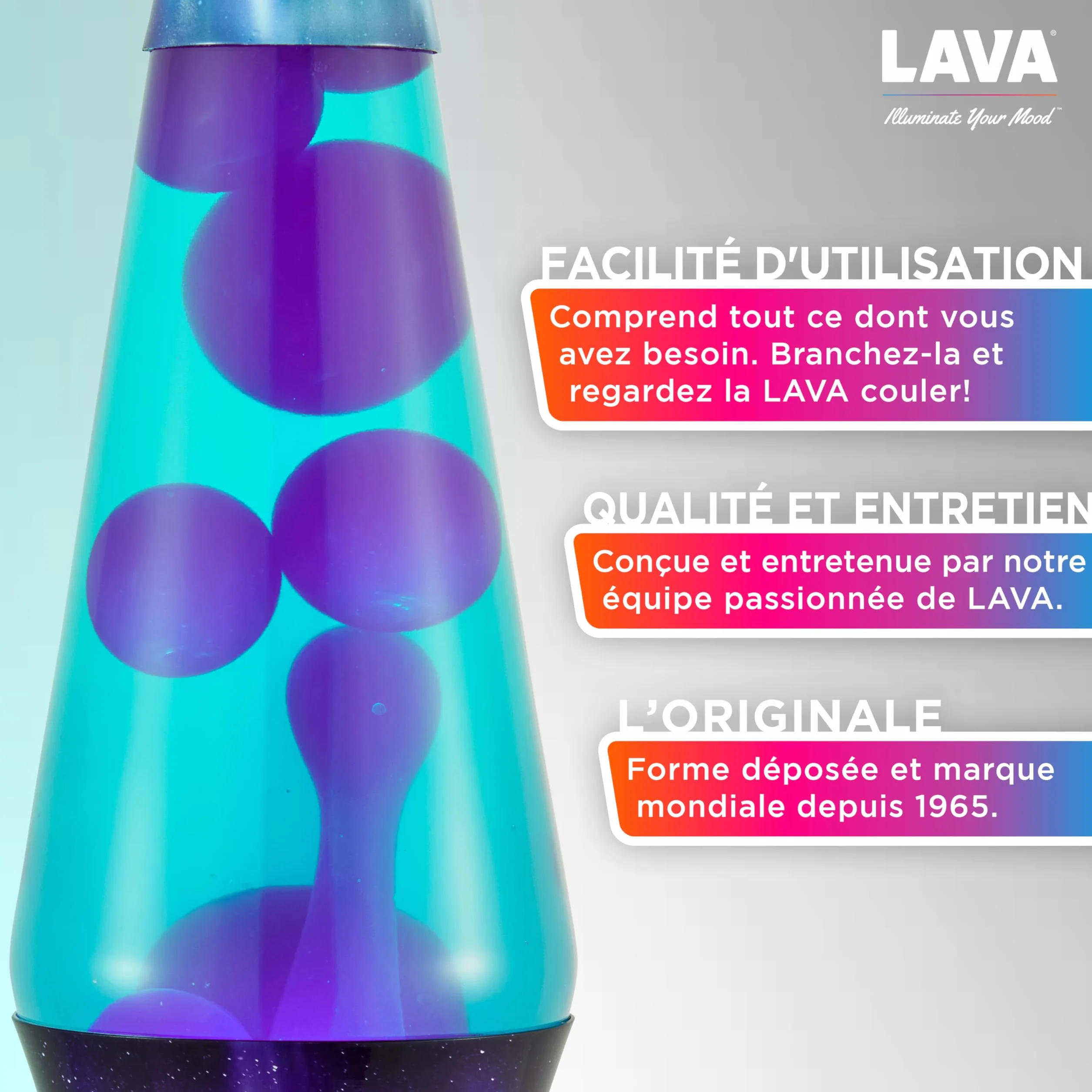 LAVA® Lampe Aurore Boréale 2047 14,5 cala cire violette liquide sarcelle base capuchon décoratifs