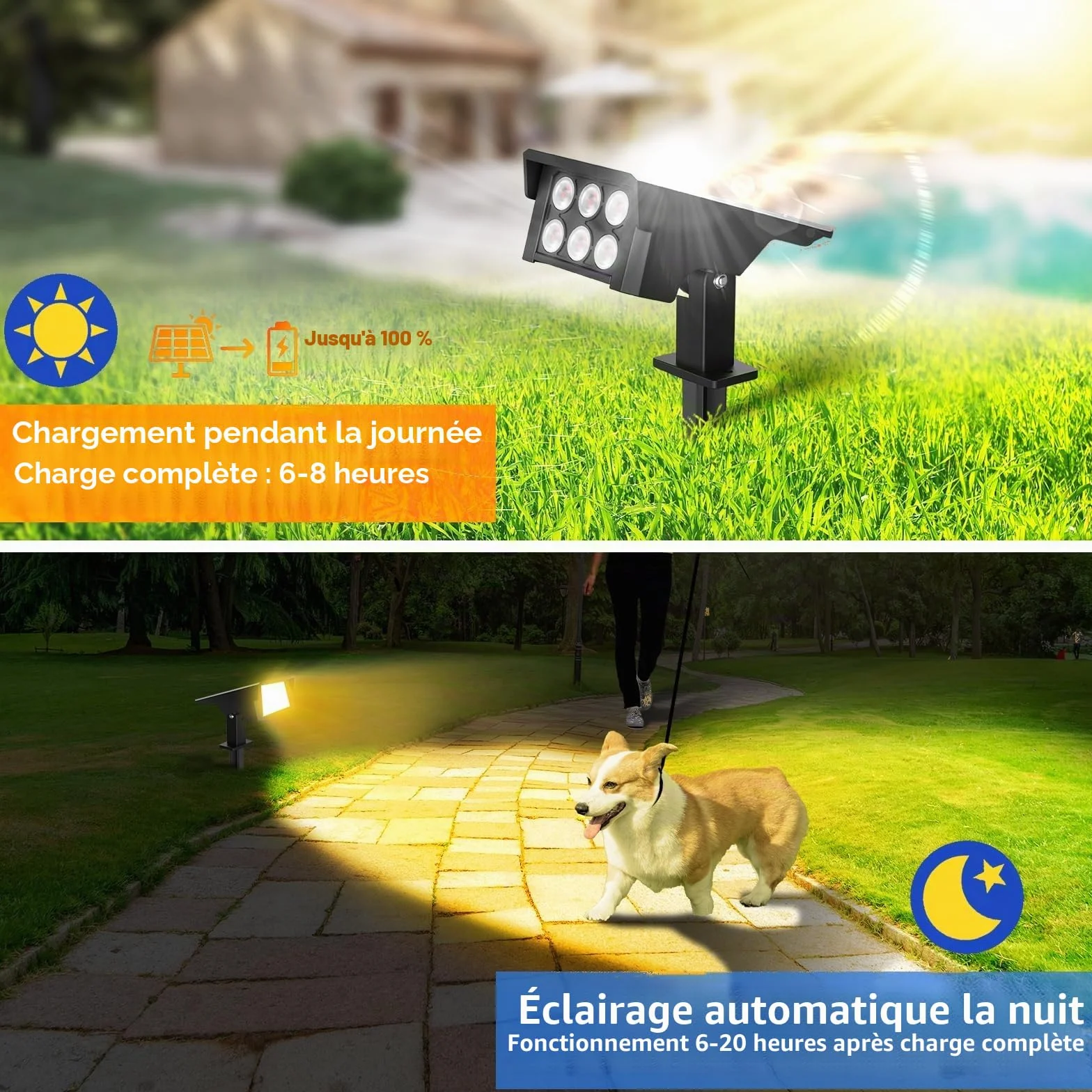 MEIKEE Lampe Solaire Exterieur 6 LED 3000K Blanc Chaud IP65 Lot de 2