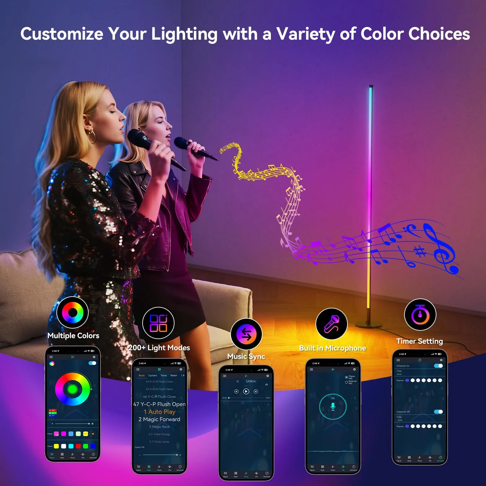 Lampadaire LED d'Angle RGB 160cm avec APP et Télécommande, Sync Musique et Minuterie