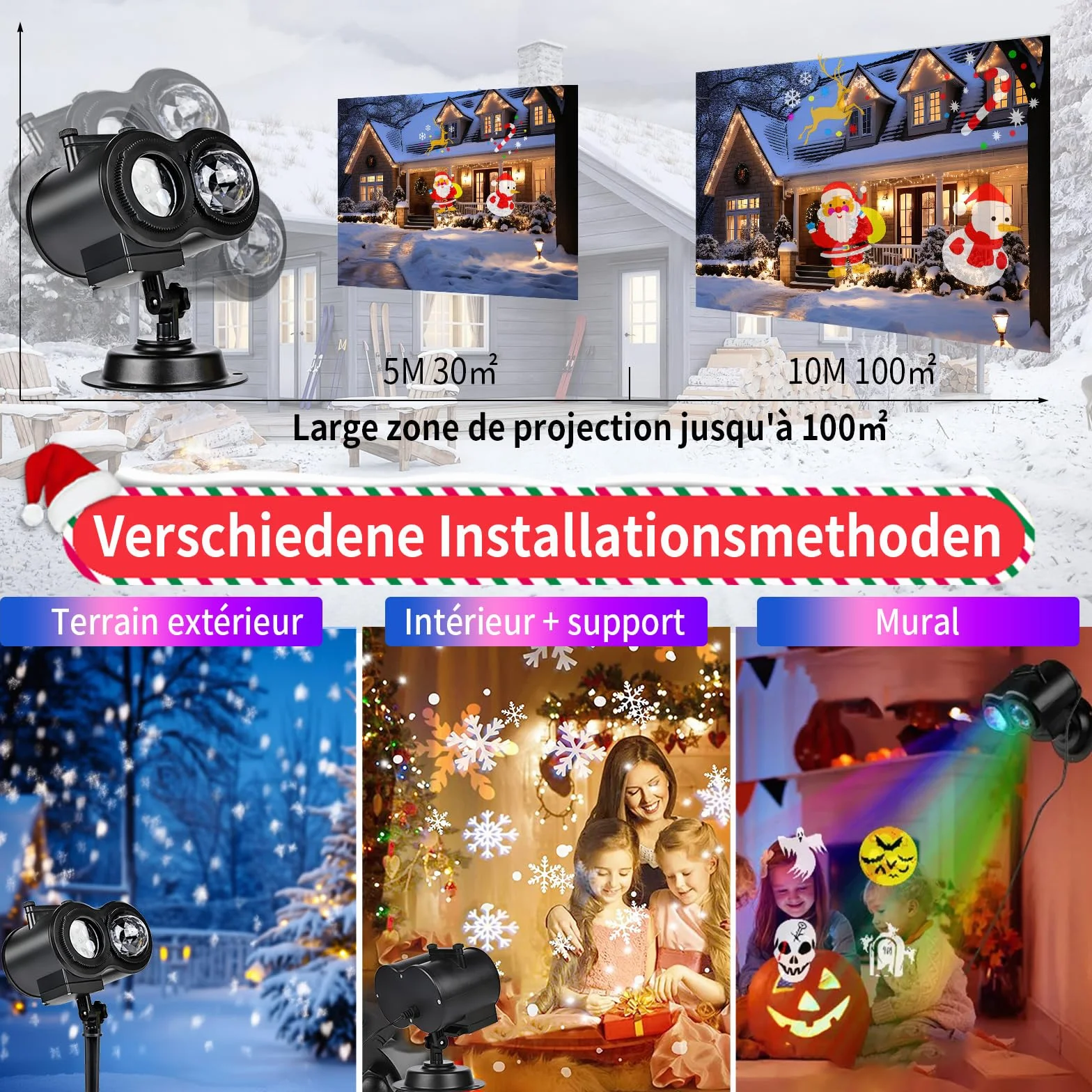 Projecteur LED Noël Extérieur Intérieur avec Télécommande 16 Motifs Effets Vagues Étanche