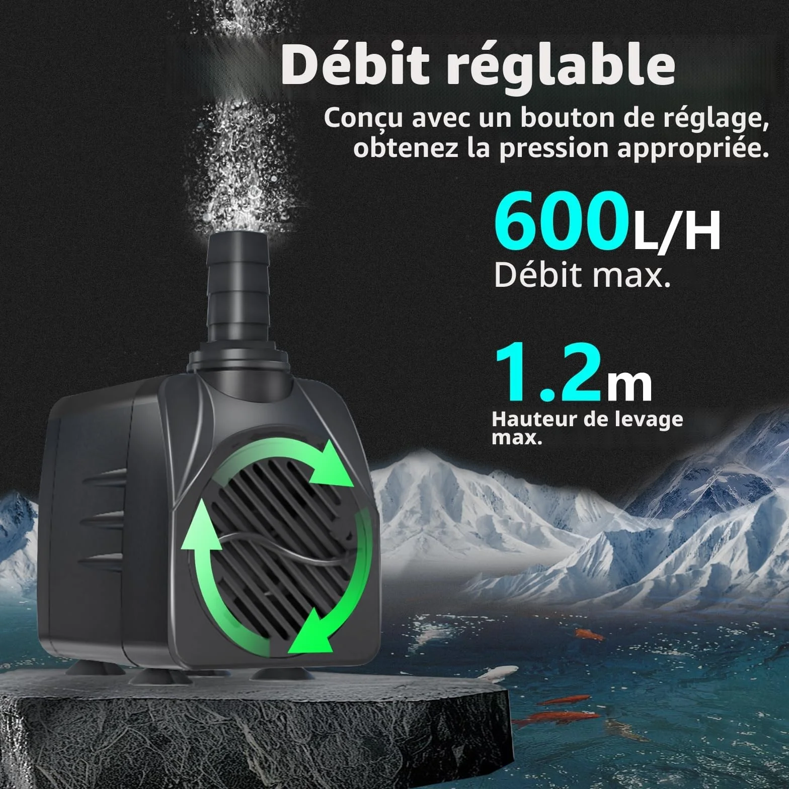 Pompe Submersible 10W 600L/h pour Étang Fontaine Aquarium Ultra-Silencieuse avec Câble 1.5m