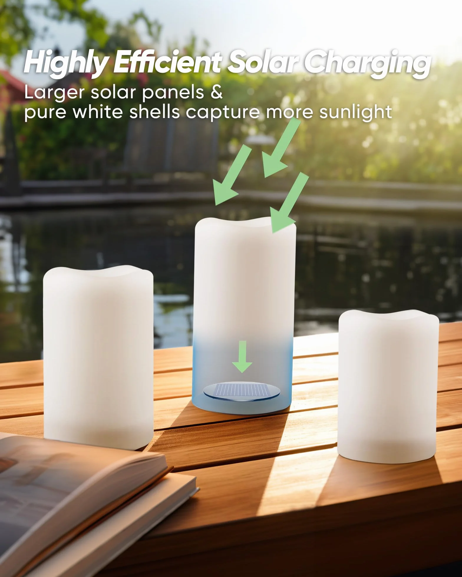 Homemory Lot de 3 bougies solaires d'extérieur étanches crépuscule à l'aube rechargeables lanternes