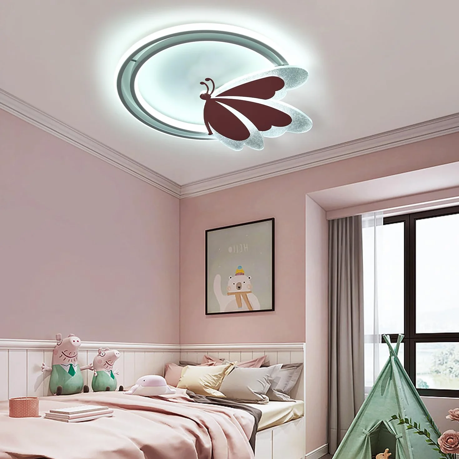 Plafonnier LED Papillon 48W avec Télécommande 4800lm Température Réglable 3000-6500K 47×40cm Métal