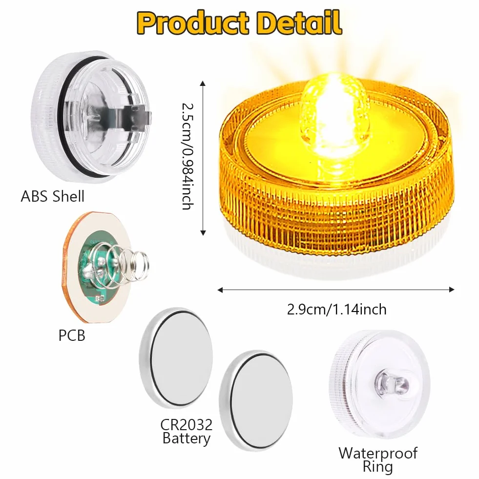 Lot de 12 Mini Lumières LED Submersibles IP68, Bougies LED Étanches à Piles pour Étang, Fête, Mariage (Blanc Chaud)