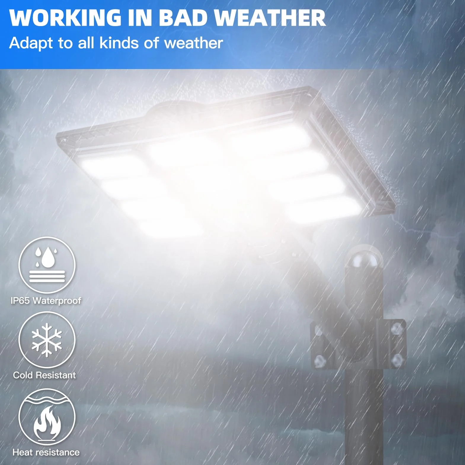 HYPOW 500W Réverbère Lampadaire Solaire Extérieur IP65 6500k