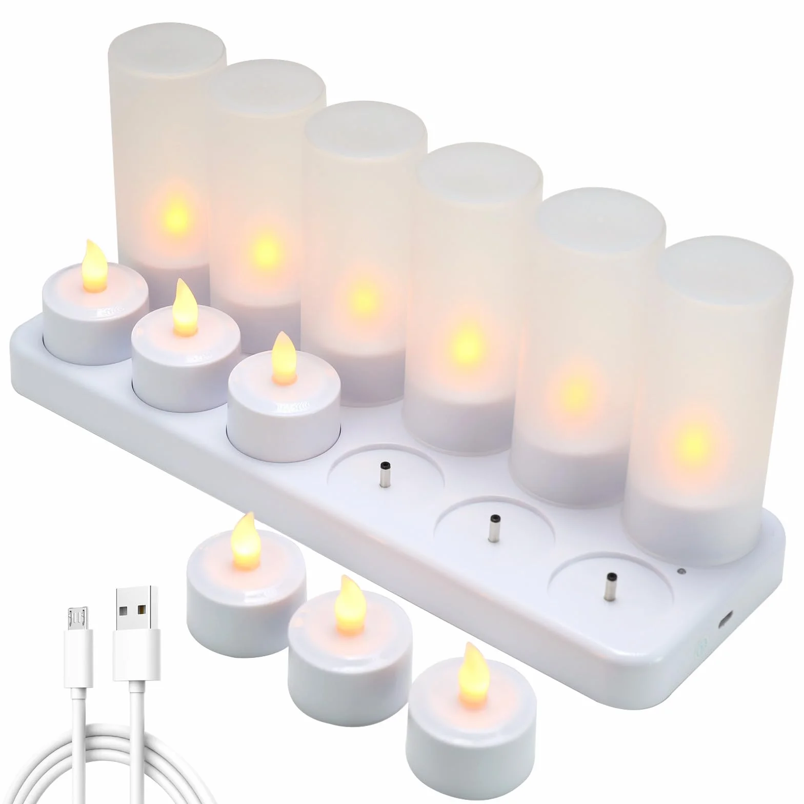 Lot de 12 Bougie LED Rechargeable Flamme Vacillante avec Station de Charge pour Décoration Noël