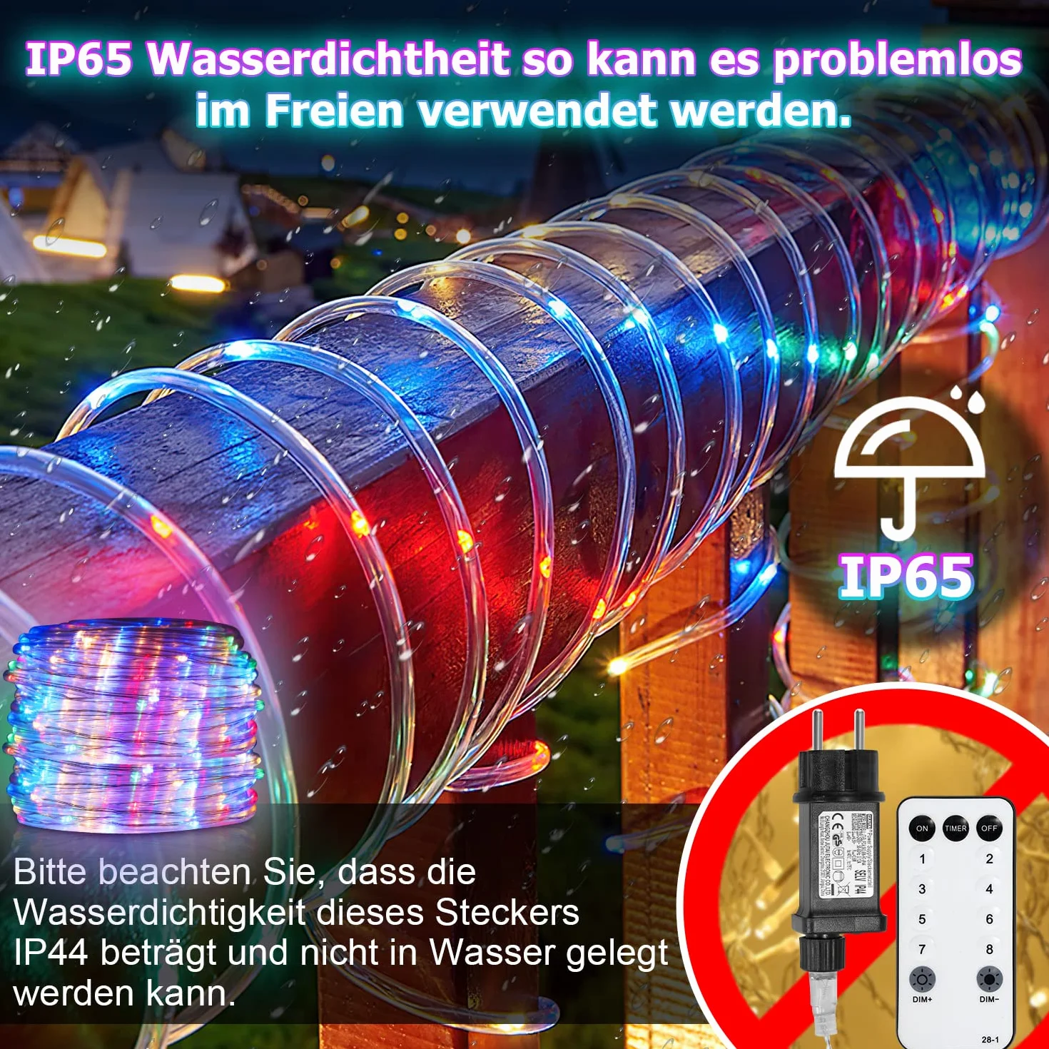 Jopassy 20M LED Tube Lumière IP65 RGB 220V Étanche Extérieur Intérieur avec Télécommande