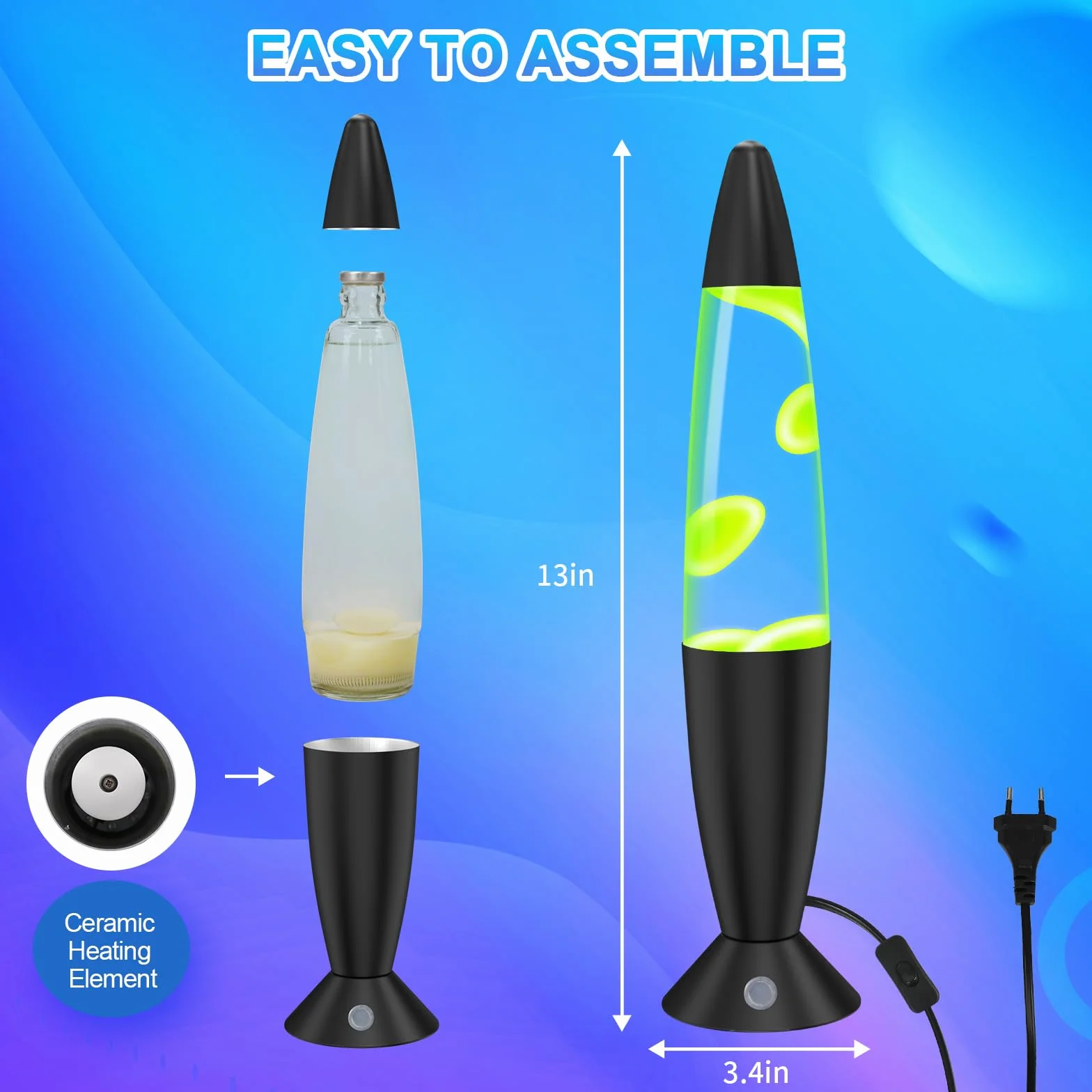 FBSPORT Laval Lampe à lave pour enfants 17 couleurs changeantes veilleuse LED lampe de chevet