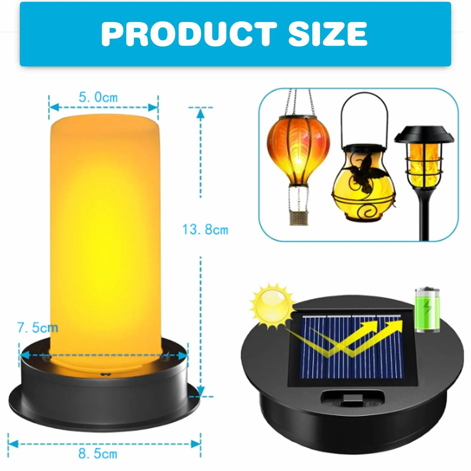 Lampes solaires de rechange avec effet flamme LED étanches 8,5 cm Lot de 4
