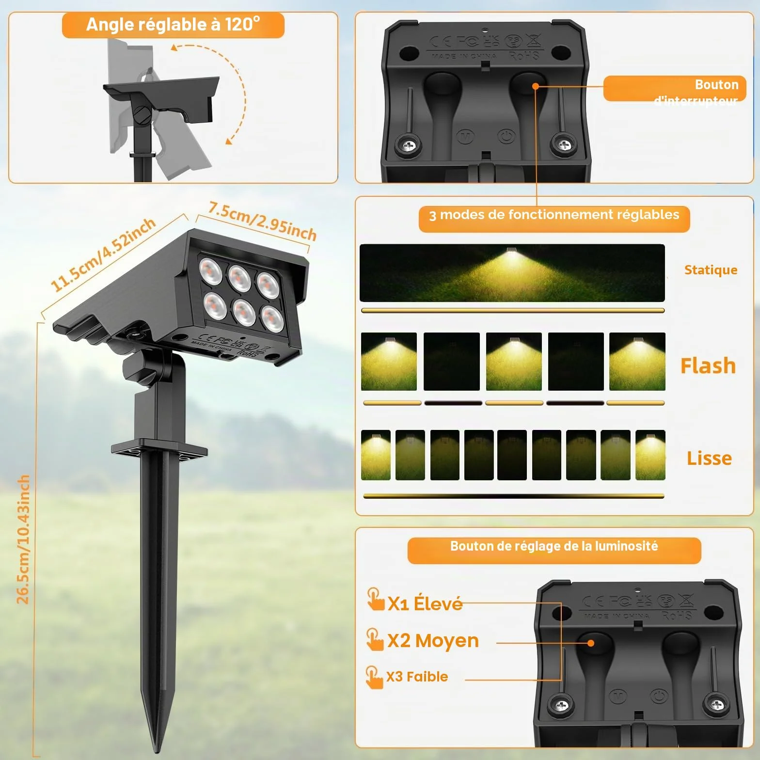 MEIKEE Lampe Solaire Exterieur 6 LED 3000K Blanc Chaud IP65 Lot de 2