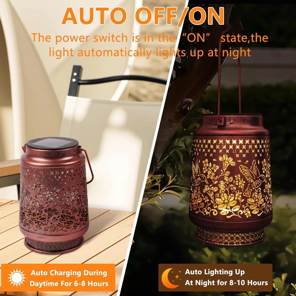 HOTUT Lanterne Solaire Exterieur Colibri, Lampe Solaire Jardin Métal IP65 Étanche LED Suspendue Suspendre/Poser