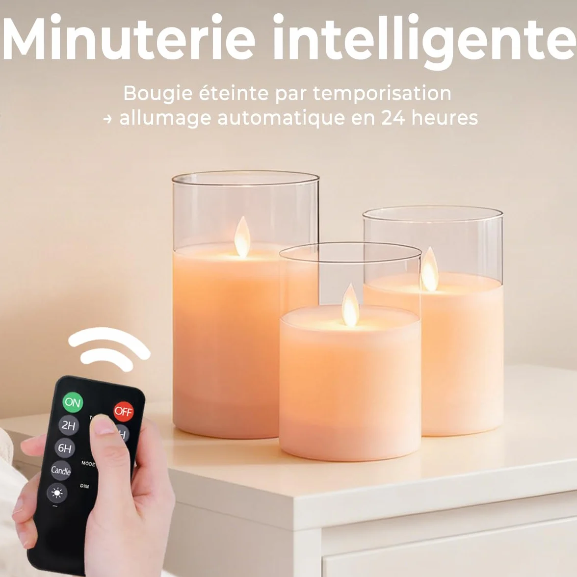Bougies LED Rechargeables Flamme Vacillante Sans Fil, Télécommande Minuterie 2/4/6/8h, Lot de 3 Verre Transparent Blanc