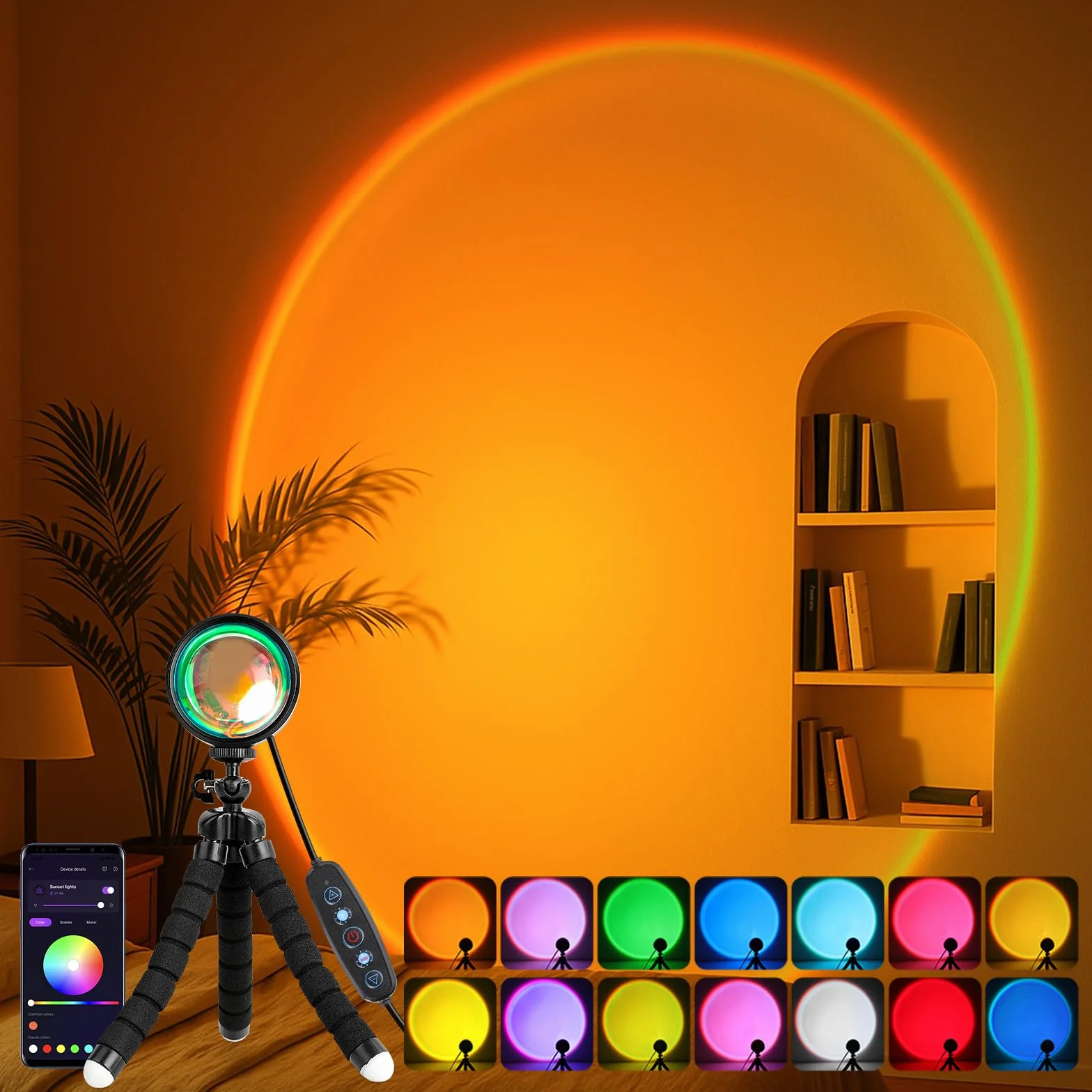 Lampe Coucher de Soleil LED Multicolore 360° avec Télécommande et Application