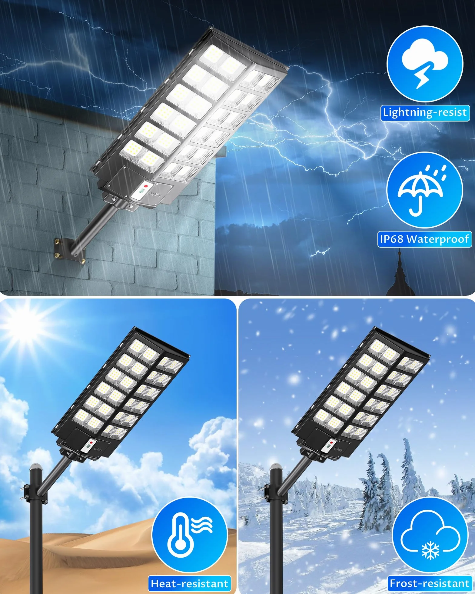 Gefolly SL-9800W Solaire Exterieur Lampadaire 860000LM 6500K IP67 Projecteur Solaire avec Télécommande