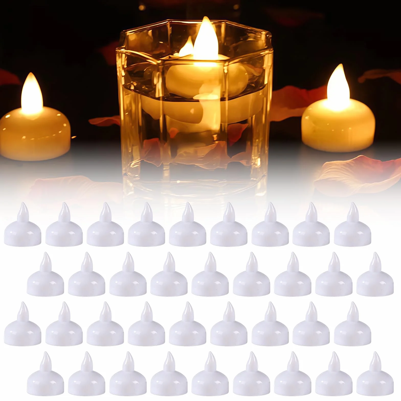 Bougies LED Flottantes Chauffe-Plat 36 pièces Blanc Chaud Sans Flamme