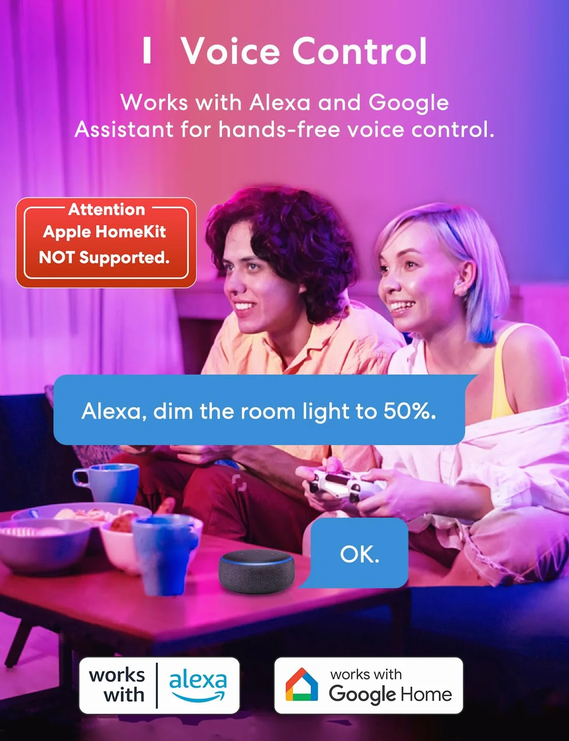 Meross Ampoule Connectée LED Intelligente E27 2700K-6500K Dimmable Multicolore Compatible Alexa Google Home